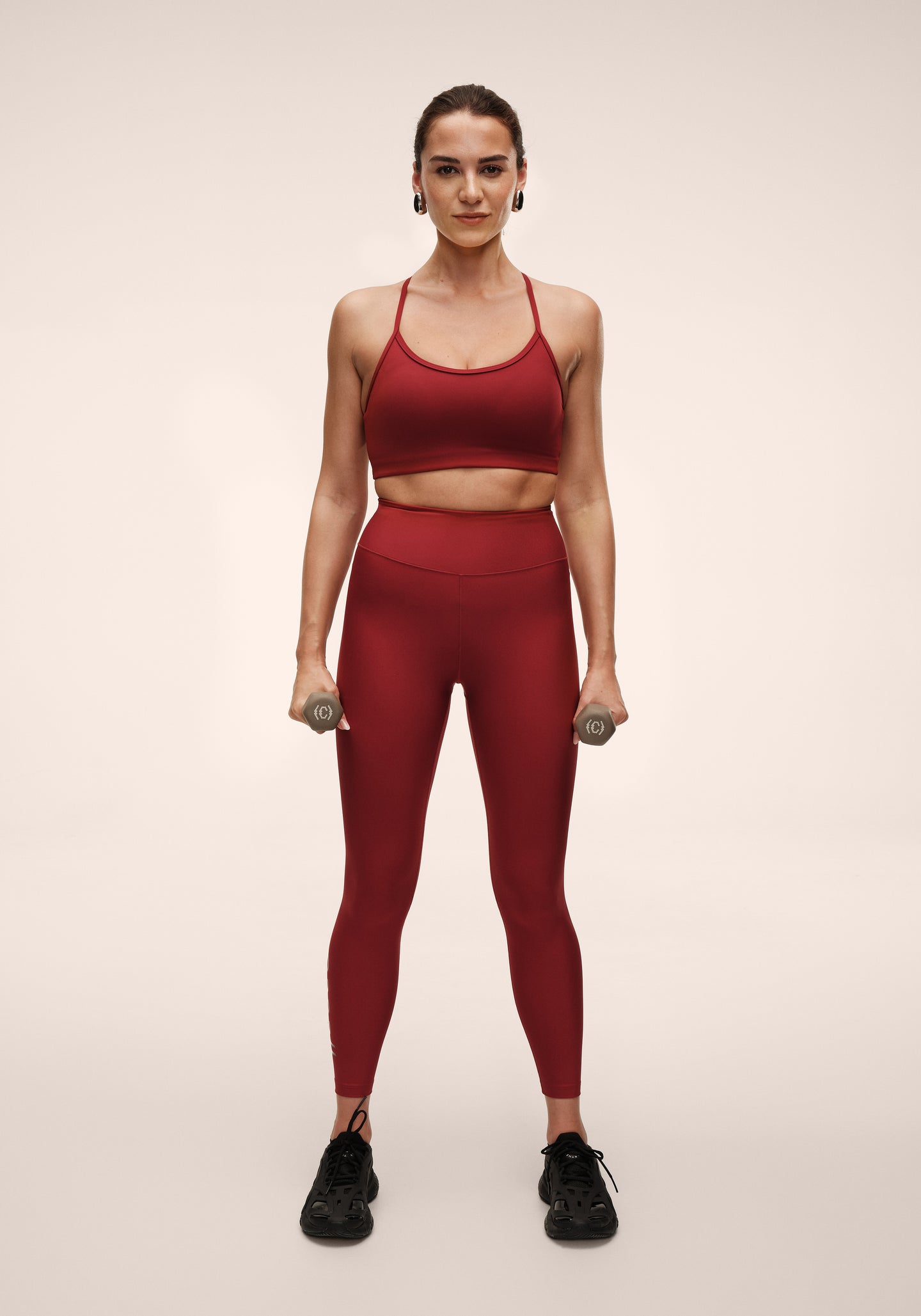 Graphic High Waist Tights - Maroon Red