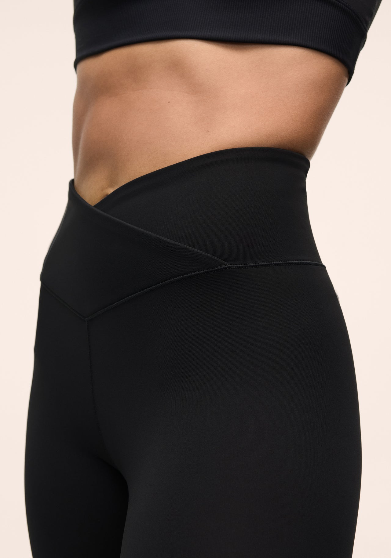 Overlap High Waist Tights - Black