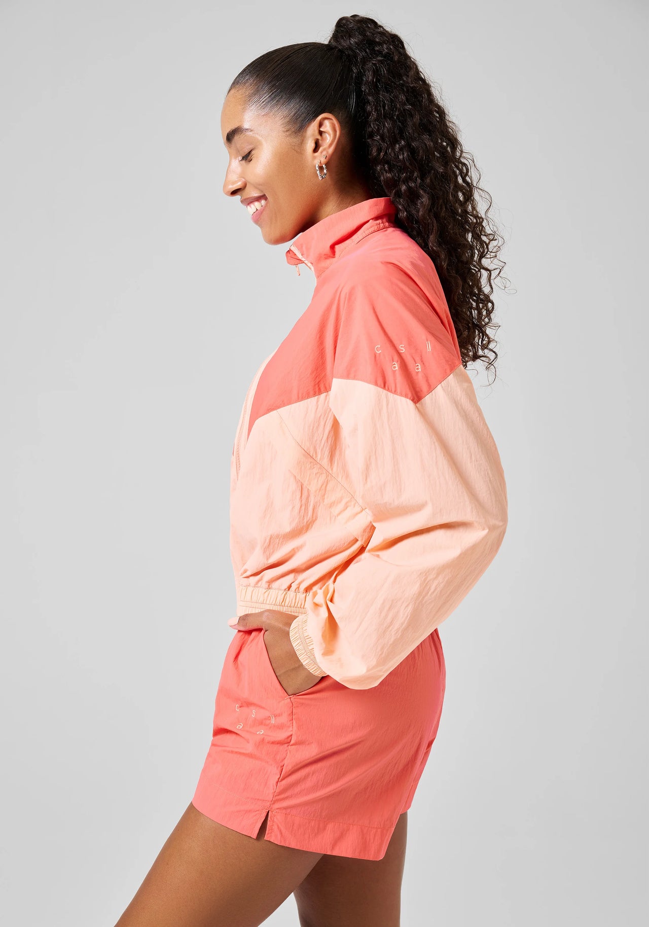 Color Block Track Jacket - Peach