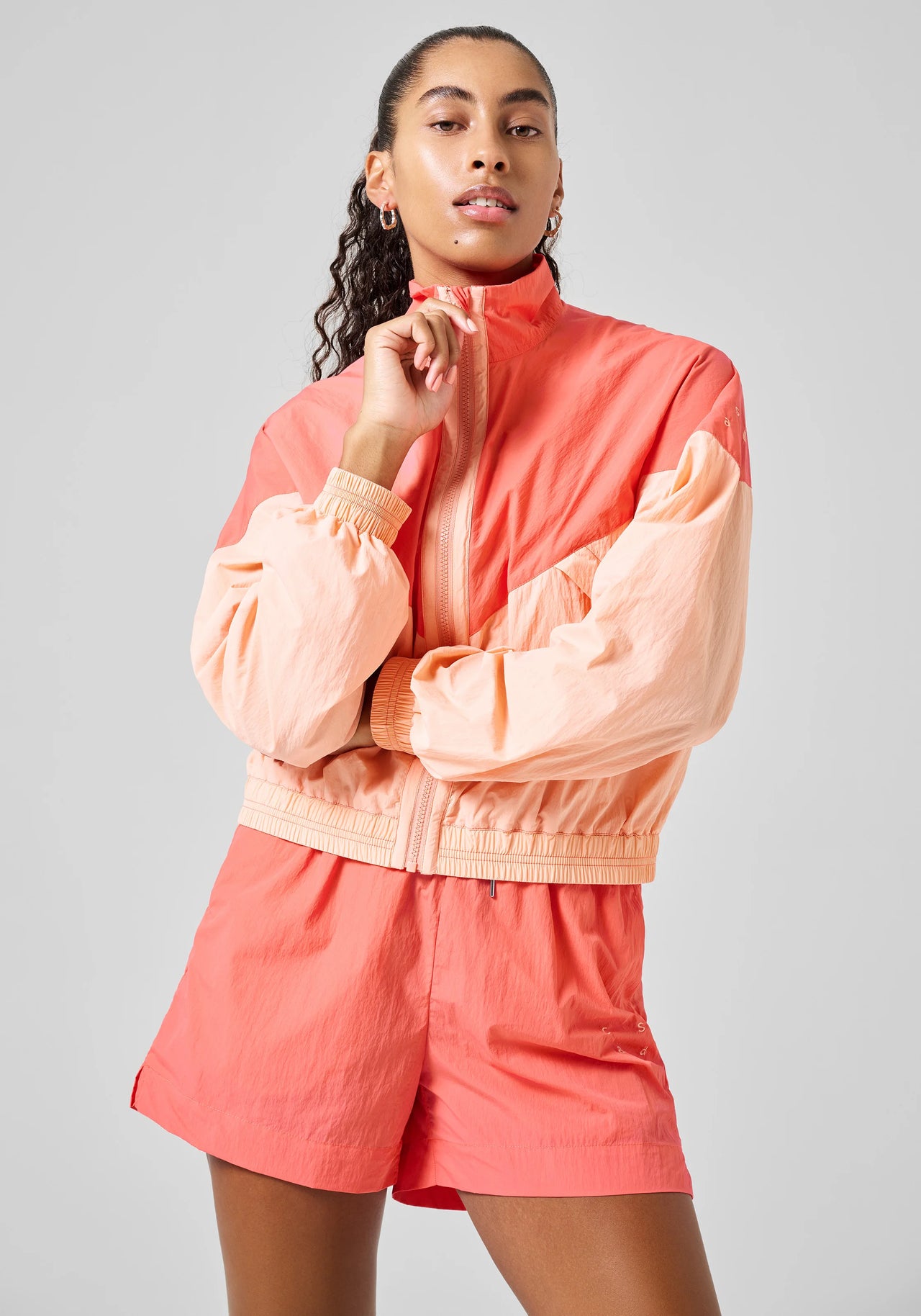 Color Block Track Jacket - Peach