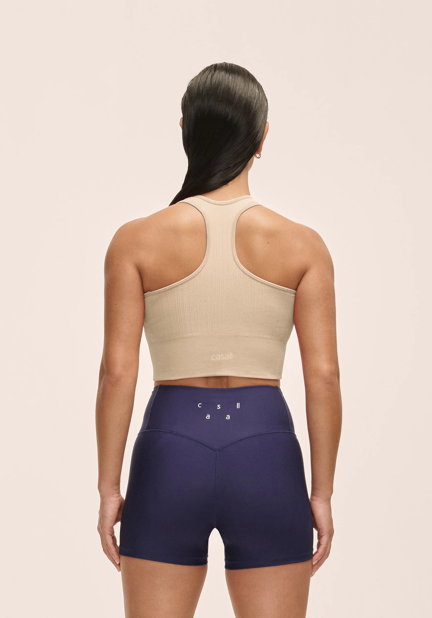 Multi Rib Seamless Padded Sports Top - Ecru