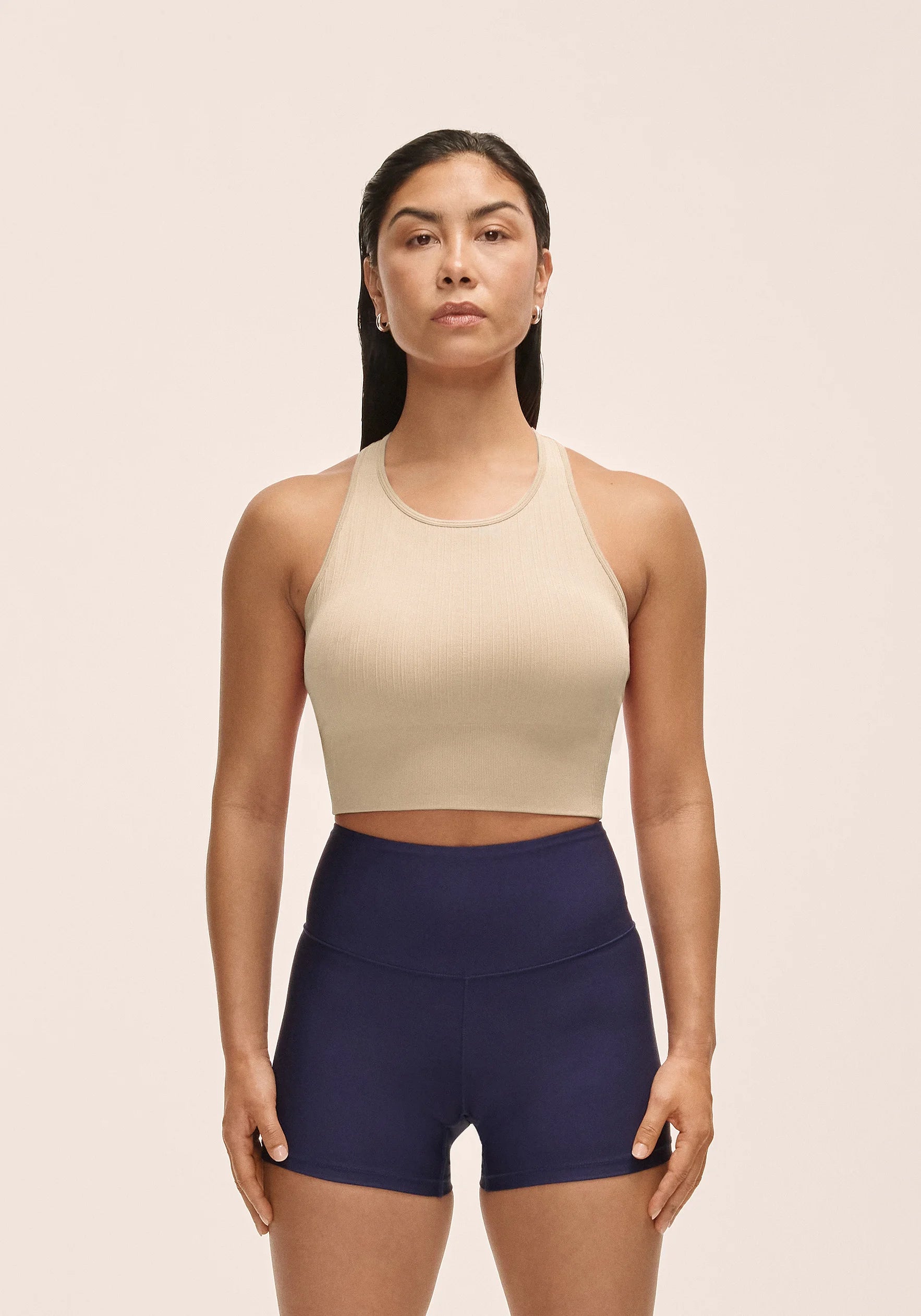 Multi Rib Seamless Padded Sports Top Ecru