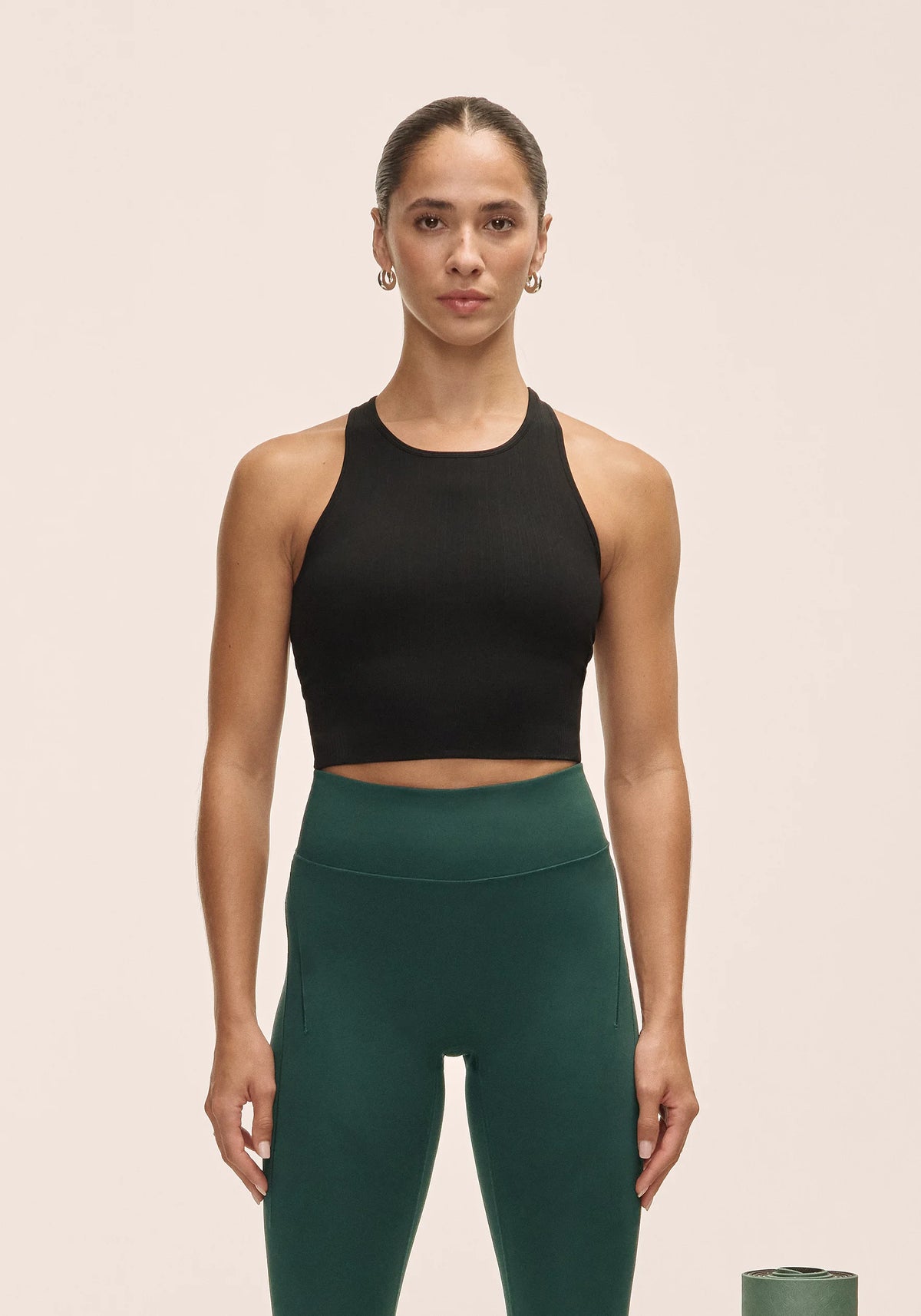 Multi Rib Seamless Padded Sports Top Black