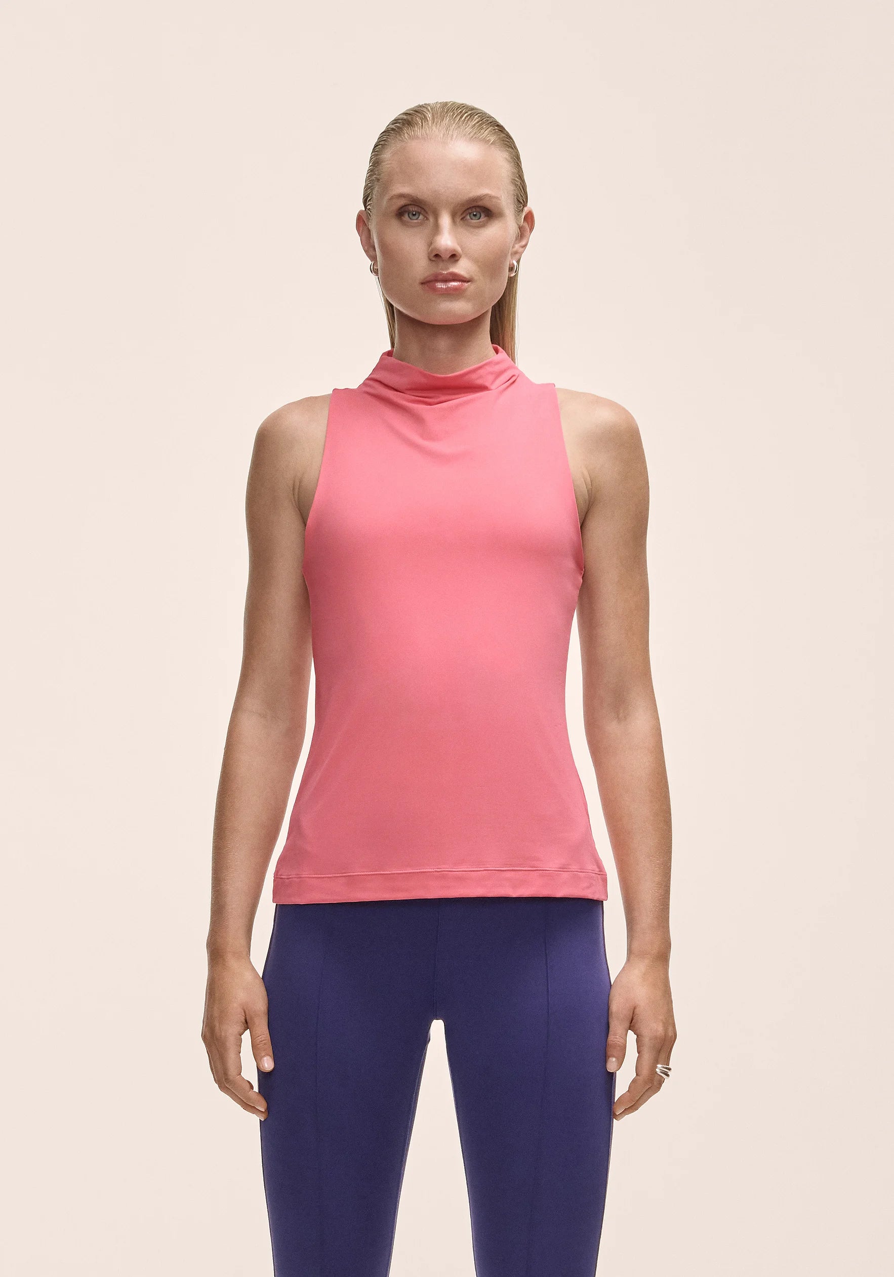 Drapy Funnel Neck Top Soft Berry