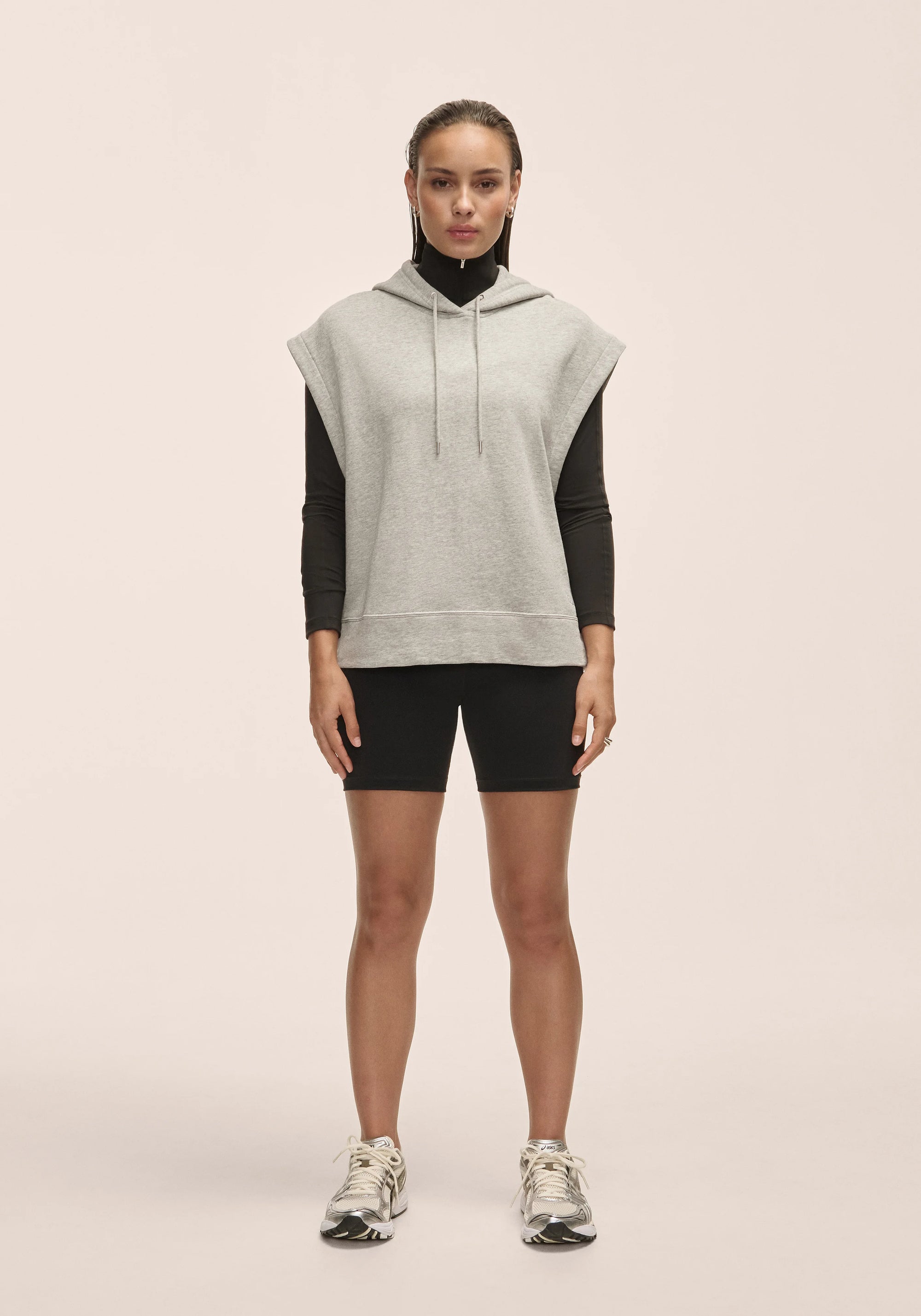 Terry Spring Sleeveless Hoodie - Grey Melange