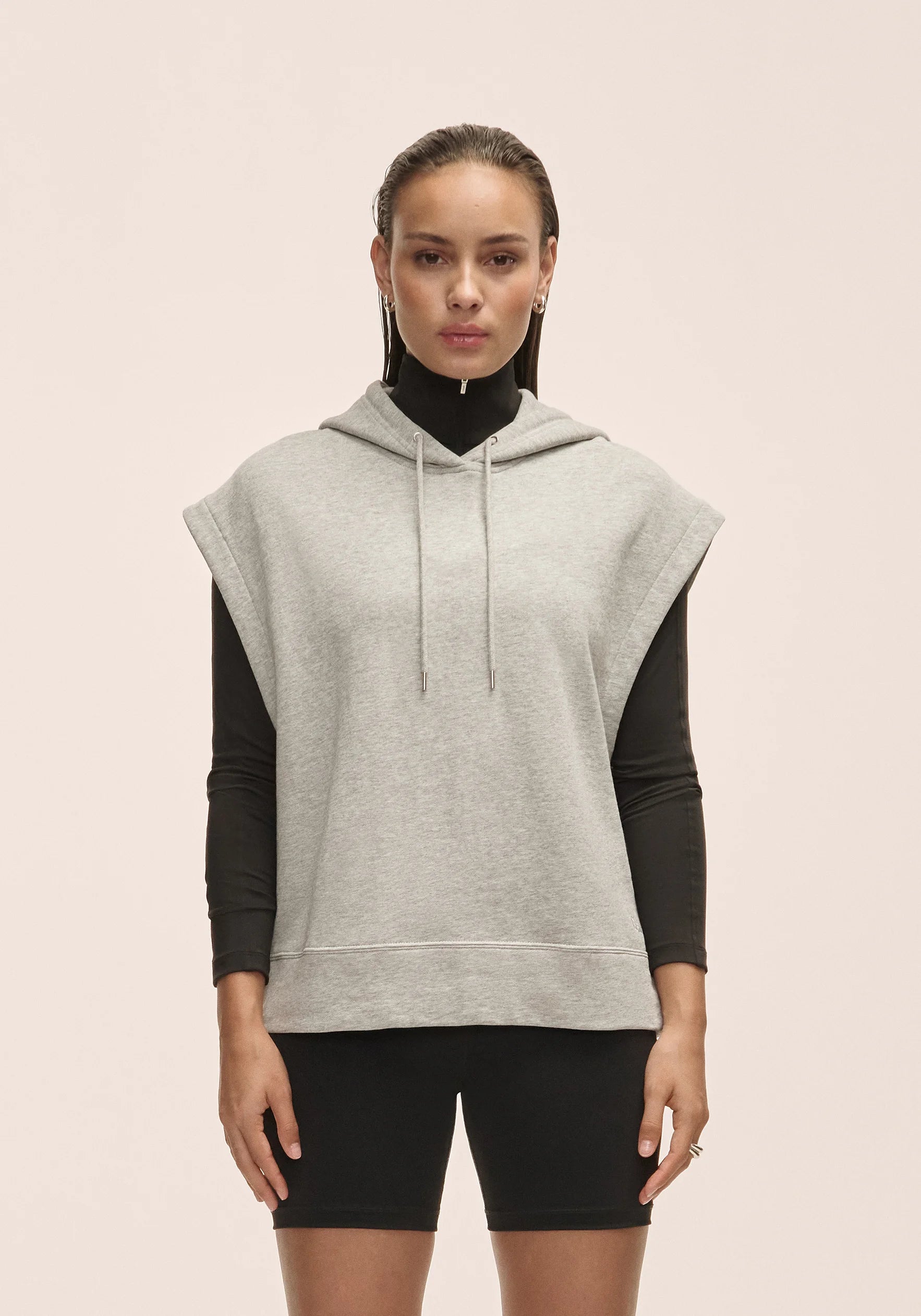 Terry Spring Sleeveless Hoodie Grey Melange