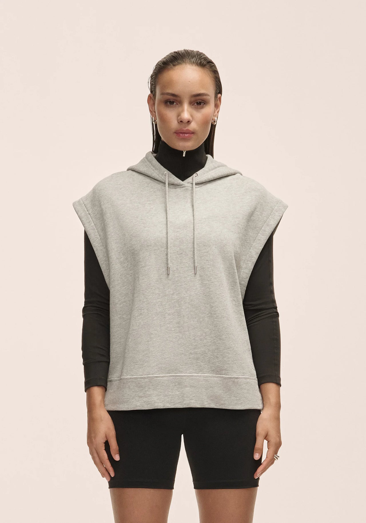 Terry Spring Sleeveless Hoodie Grey Melange