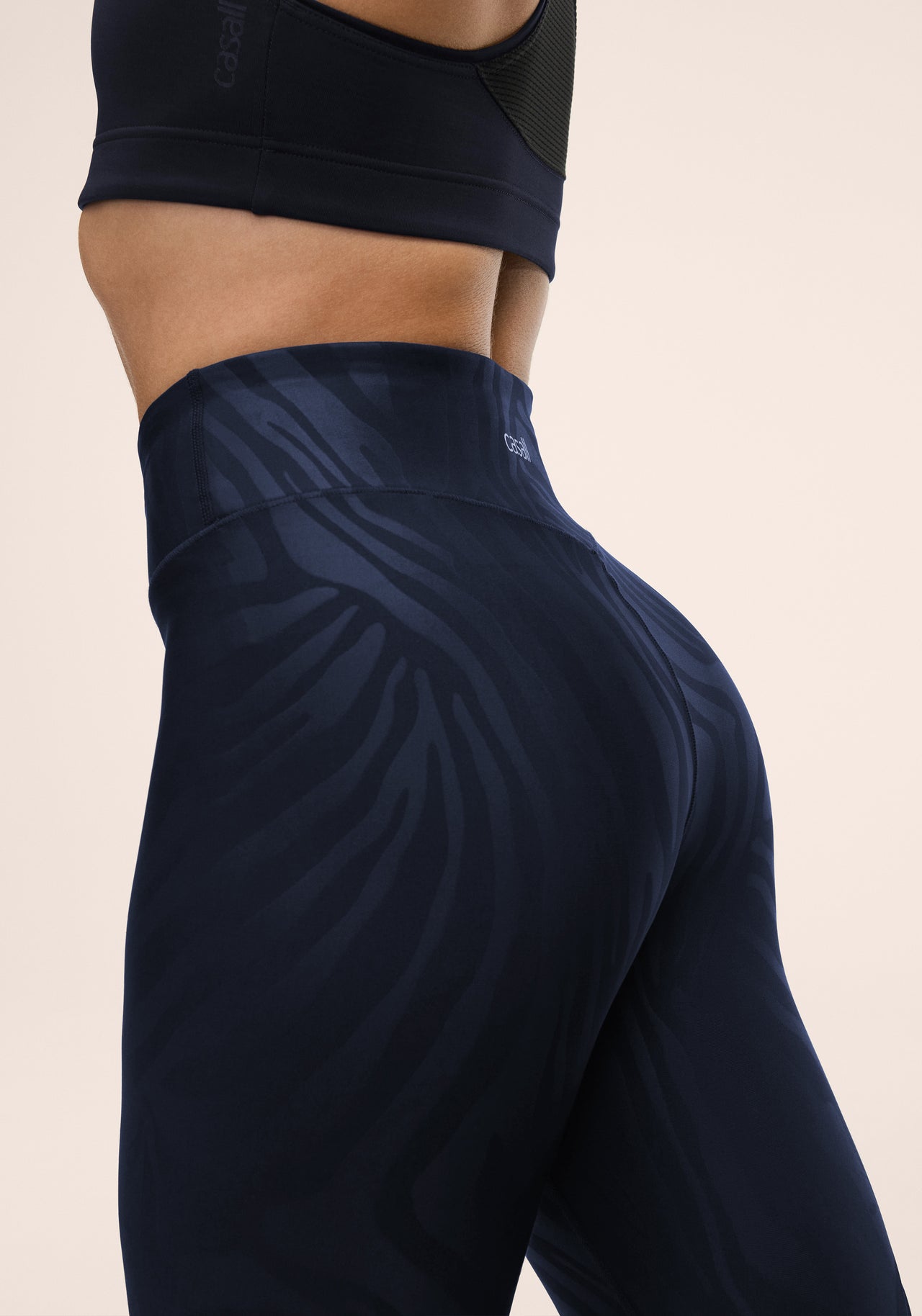 Heat Printed High Waist Tights - Zebra Navy