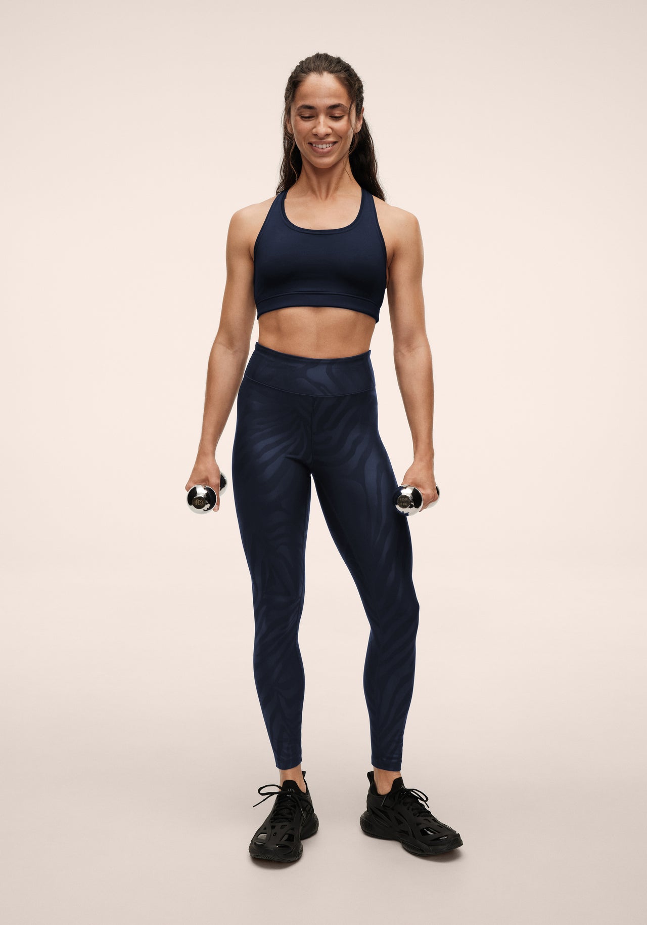 Heat Printed High Waist Tights - Zebra Navy