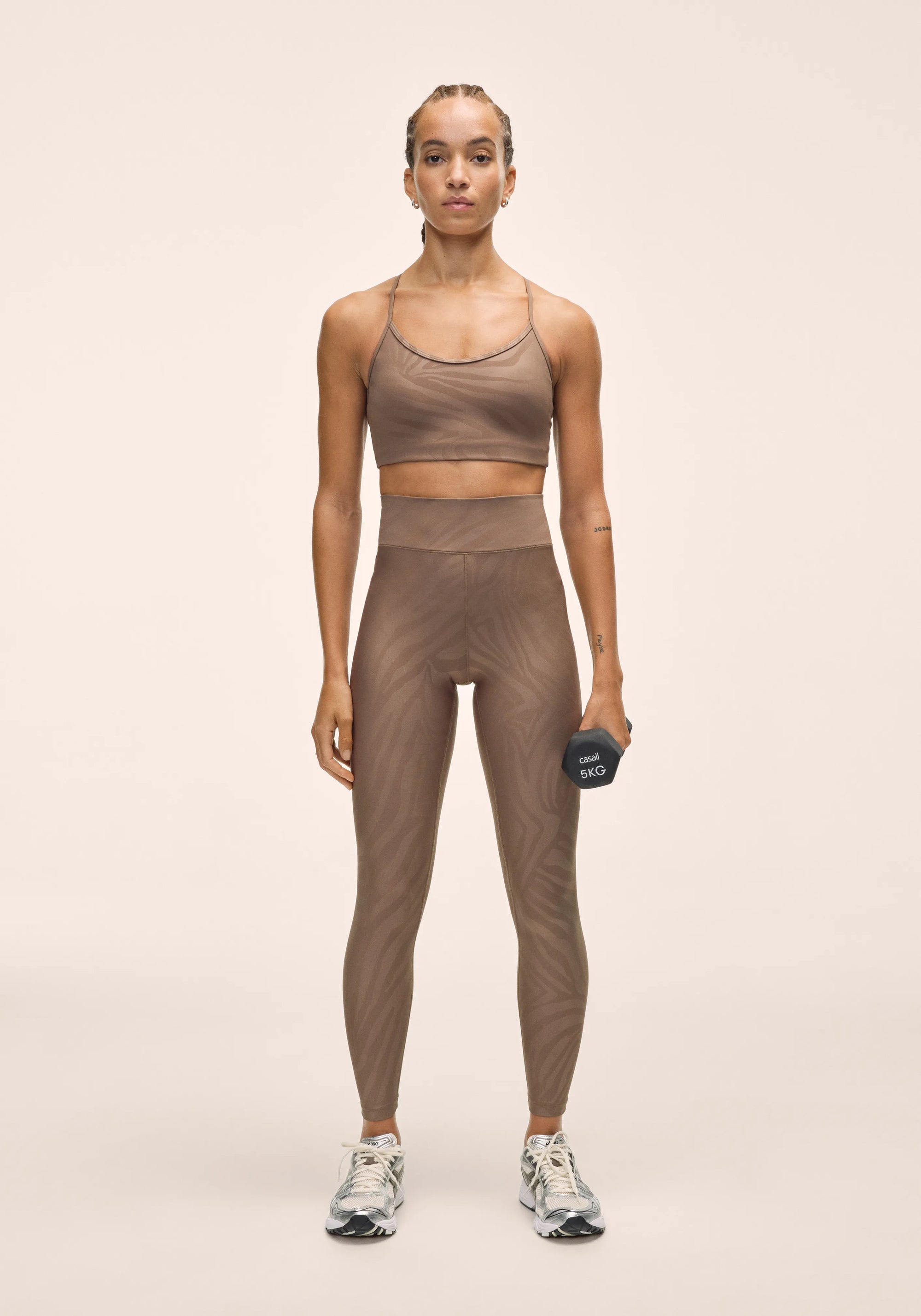 Heat Printed High Waist Tights - Zebra Khaki