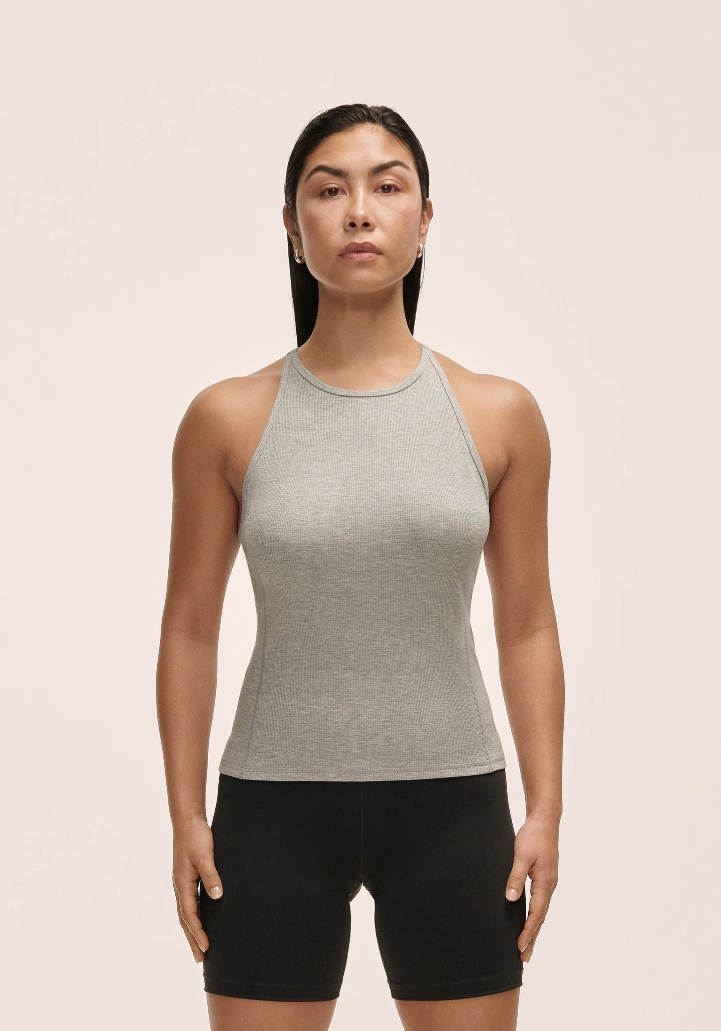 Slim Rib Strap Tank Grey Melange