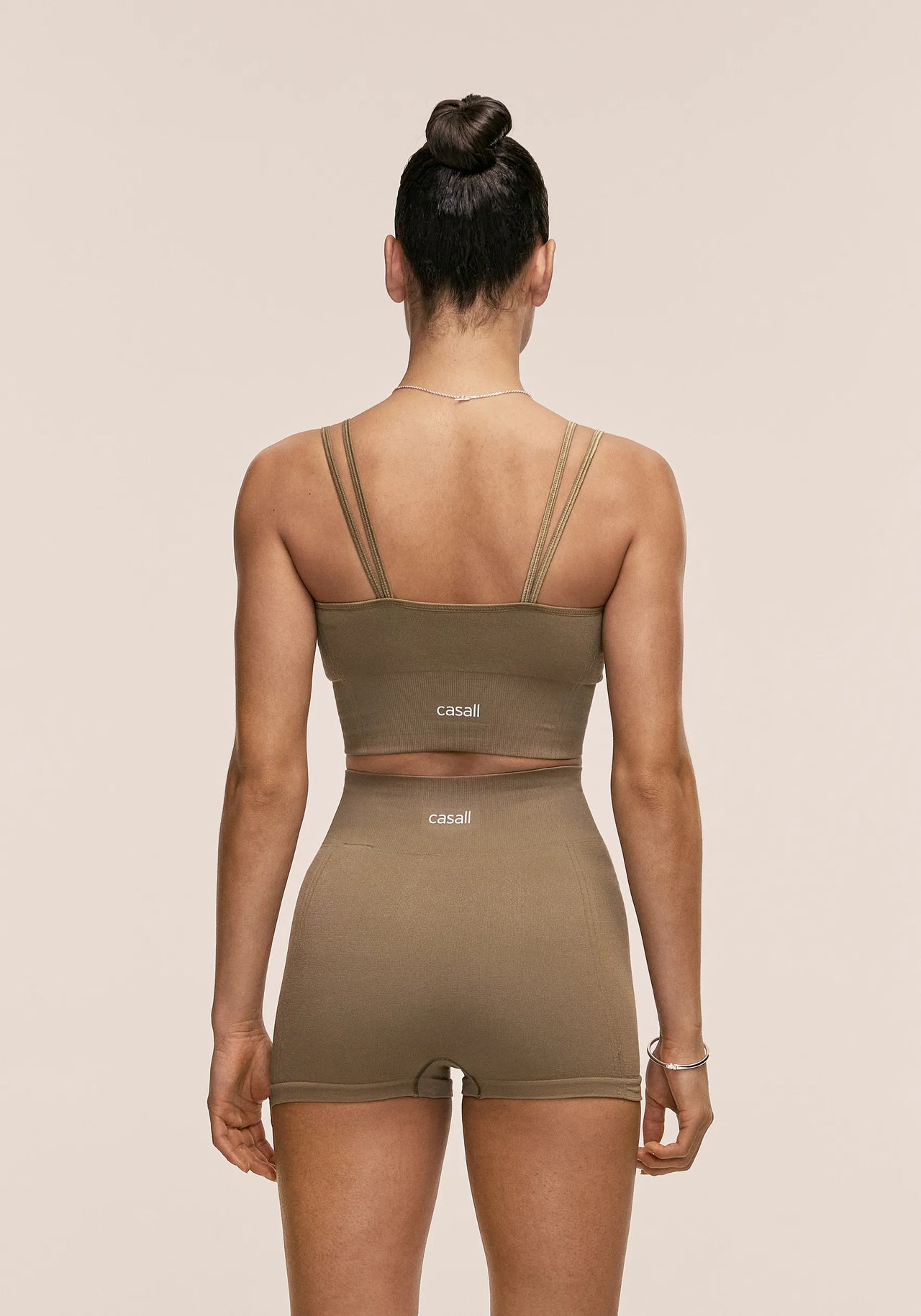 Shiny Seamless Rib Top - Light Khaki