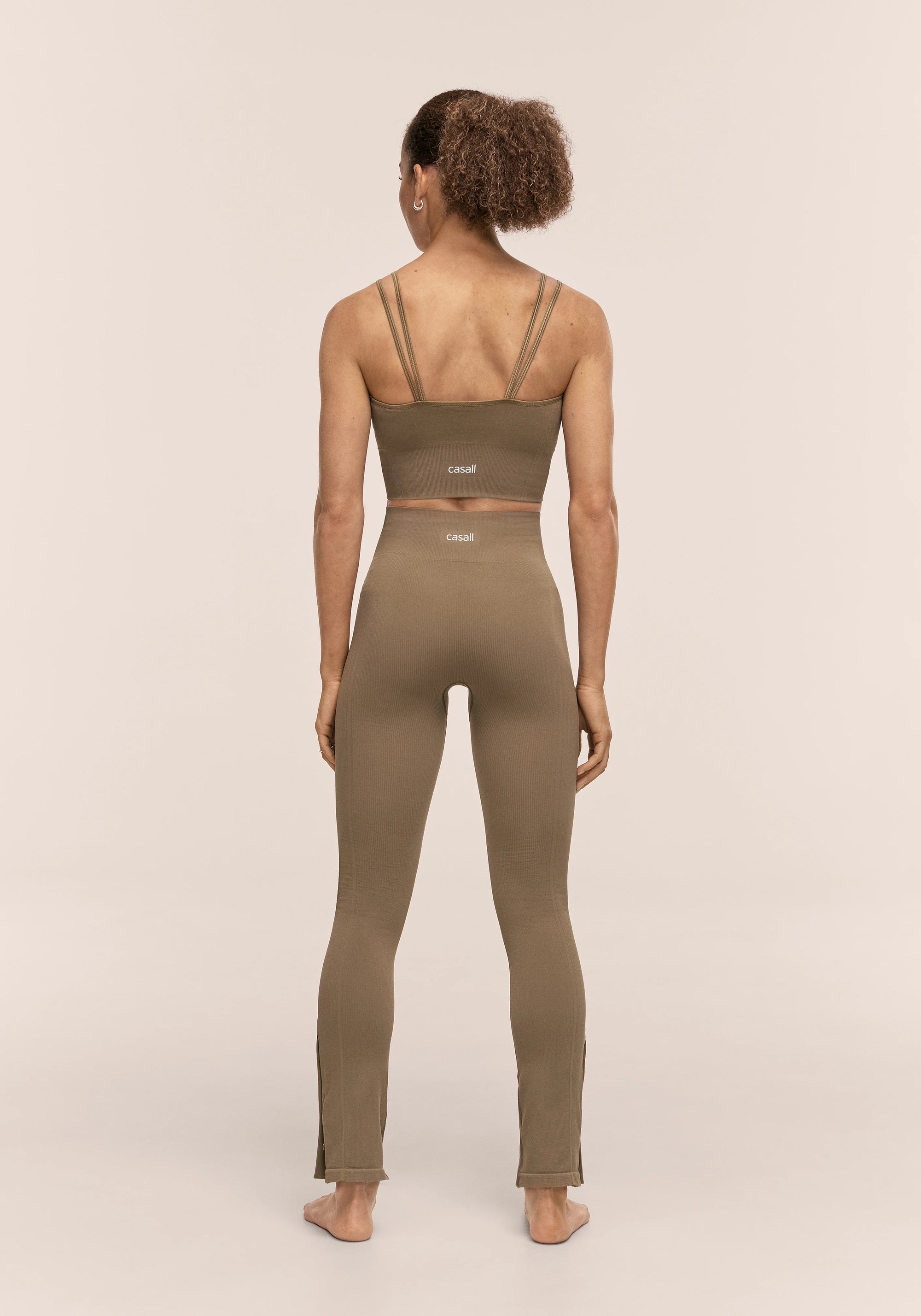 Seamless Rib Slit Pants - Light Khaki