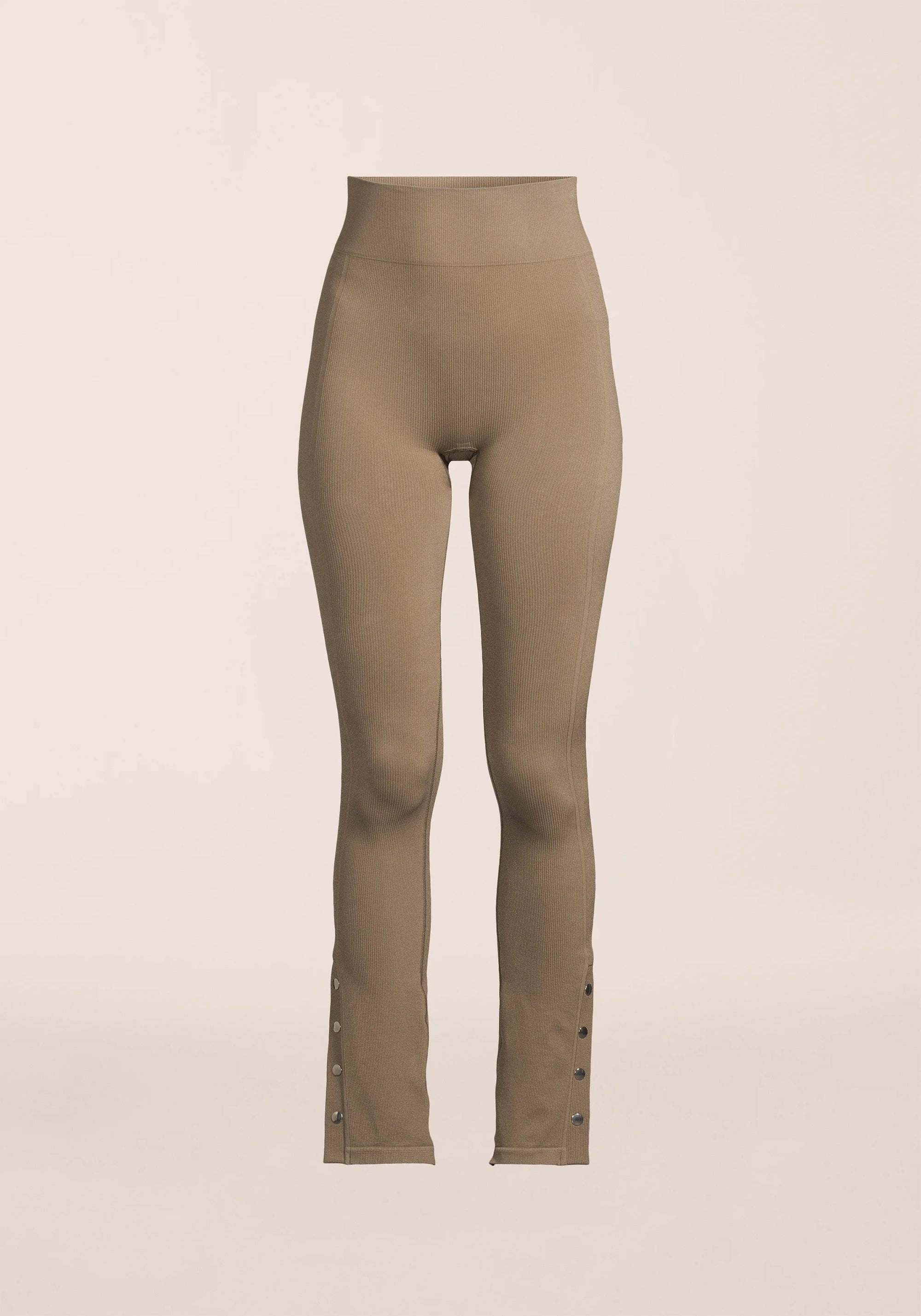 Seamless Rib Slit Pants - Light Khaki