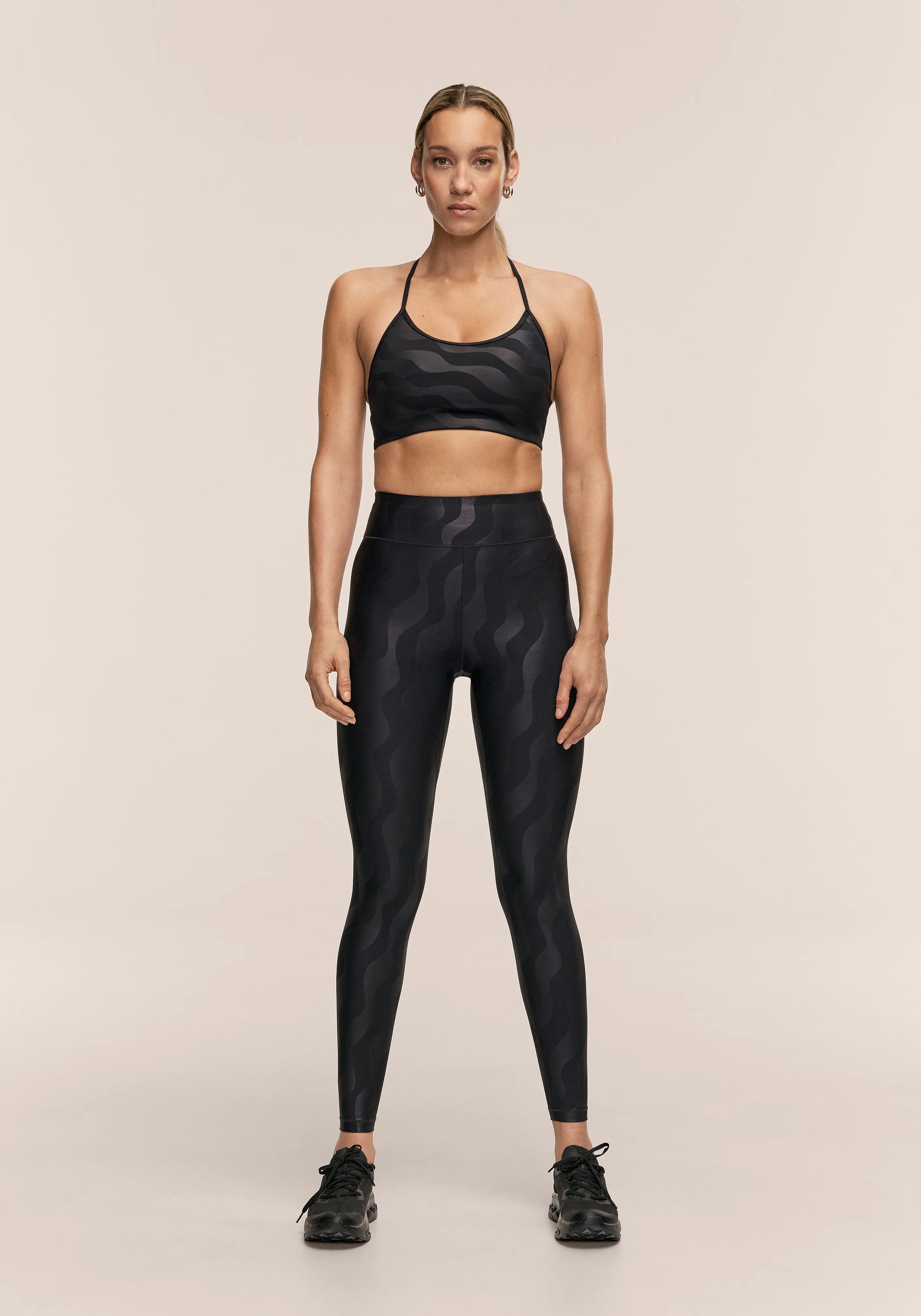 Heat Printed High Waist Tights - Black Geo