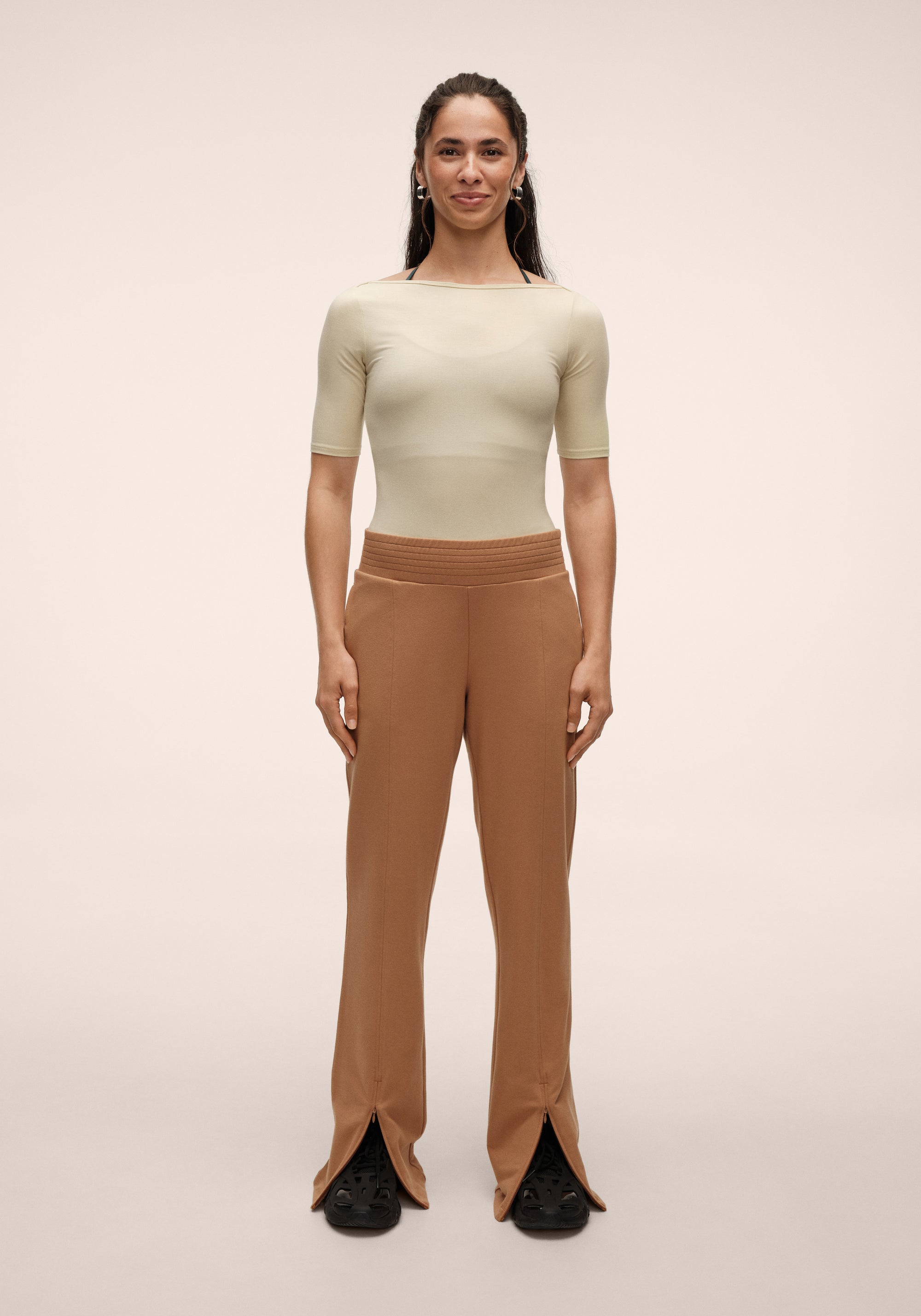 Terry Front Slit Pant - Golden Brown