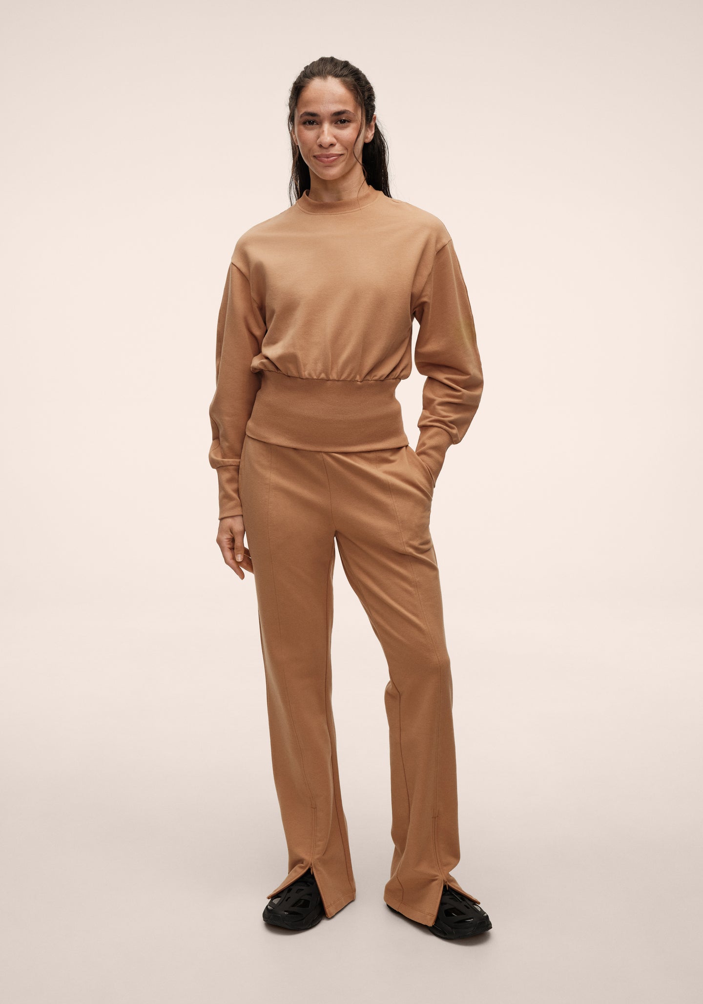 Terry Front Slit Pant - Golden Brown