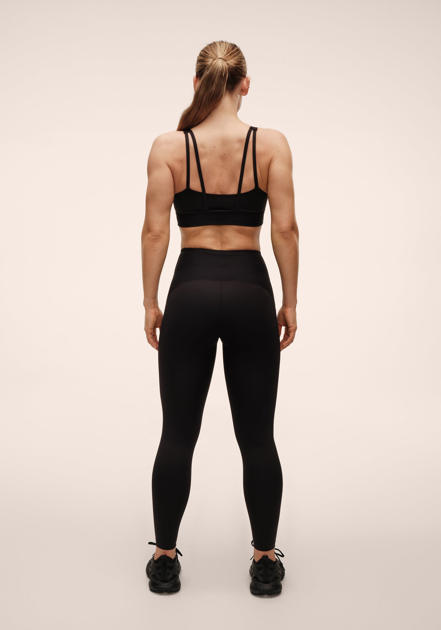 Brace Rib High Waist Tights - Black