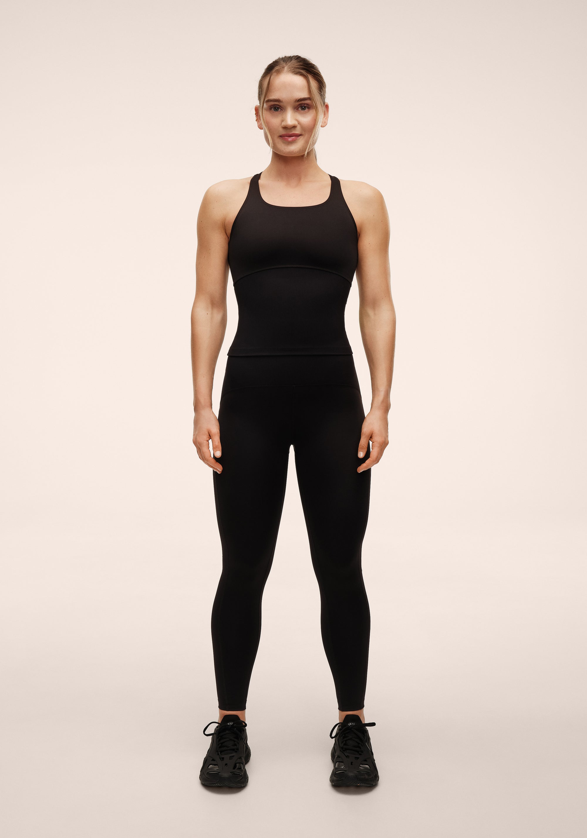 Brace Rib High Waist Tights - Black