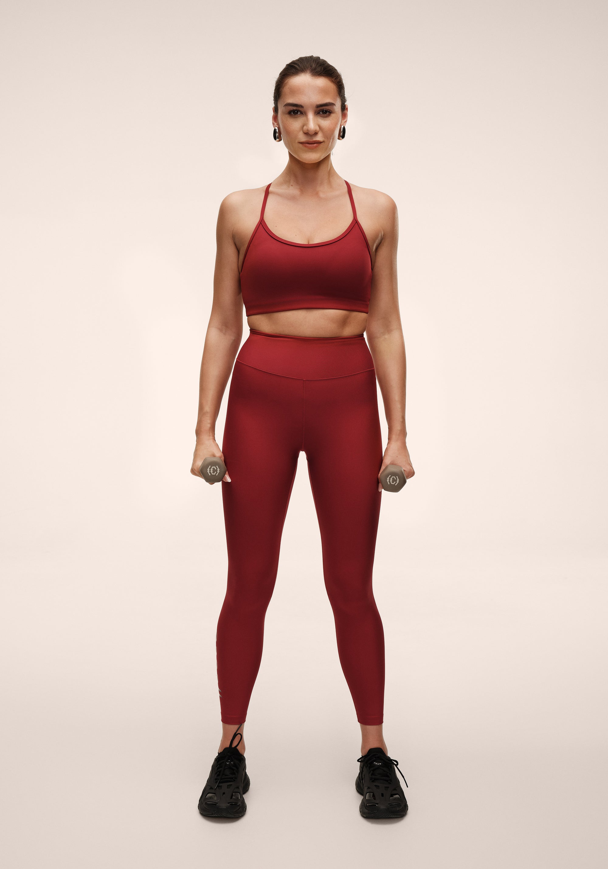 Graphic High Waist Tights - Maroon Red