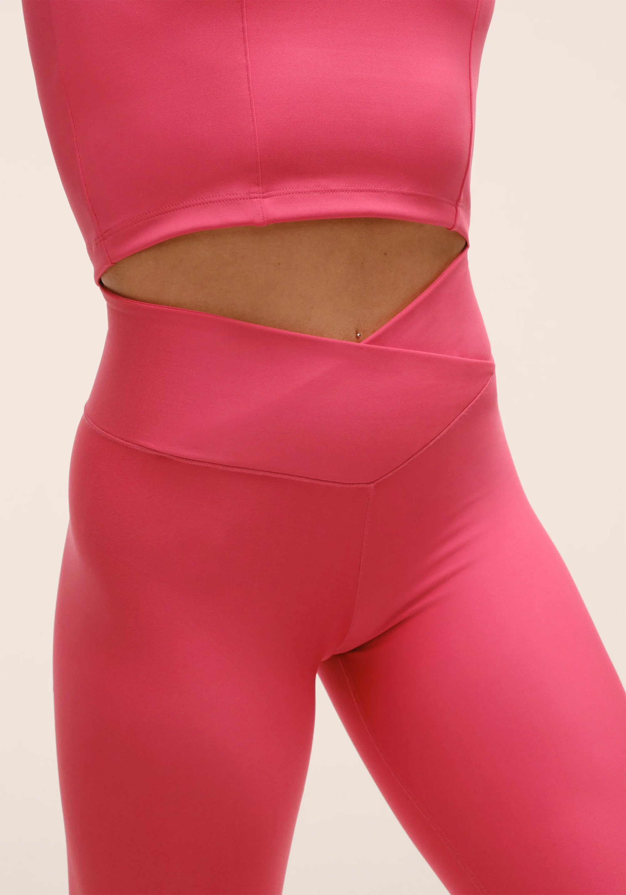 Overlap High Waist Tights - Ruby Blush
