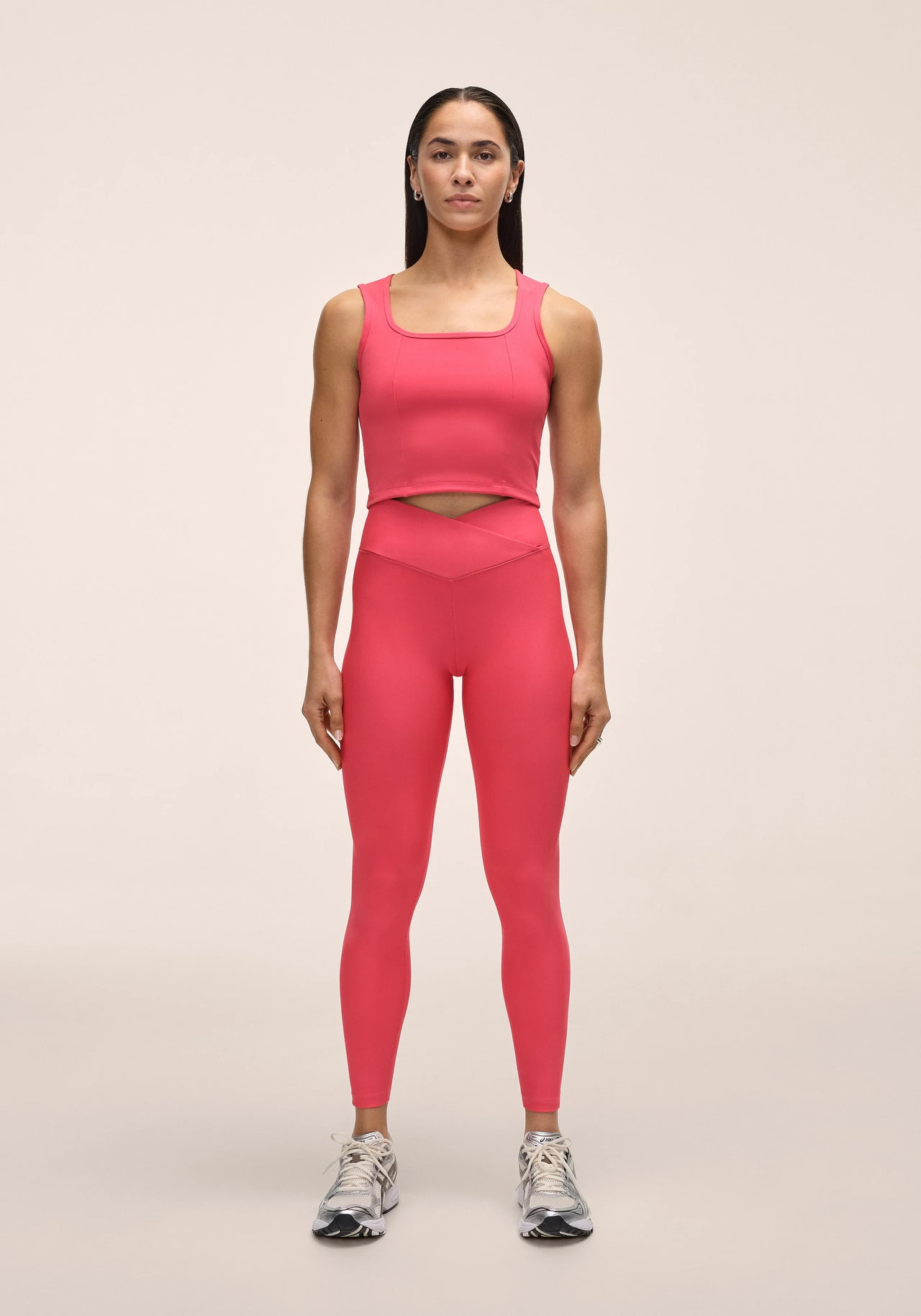 Overlap High Waist Tights - Ruby Blush