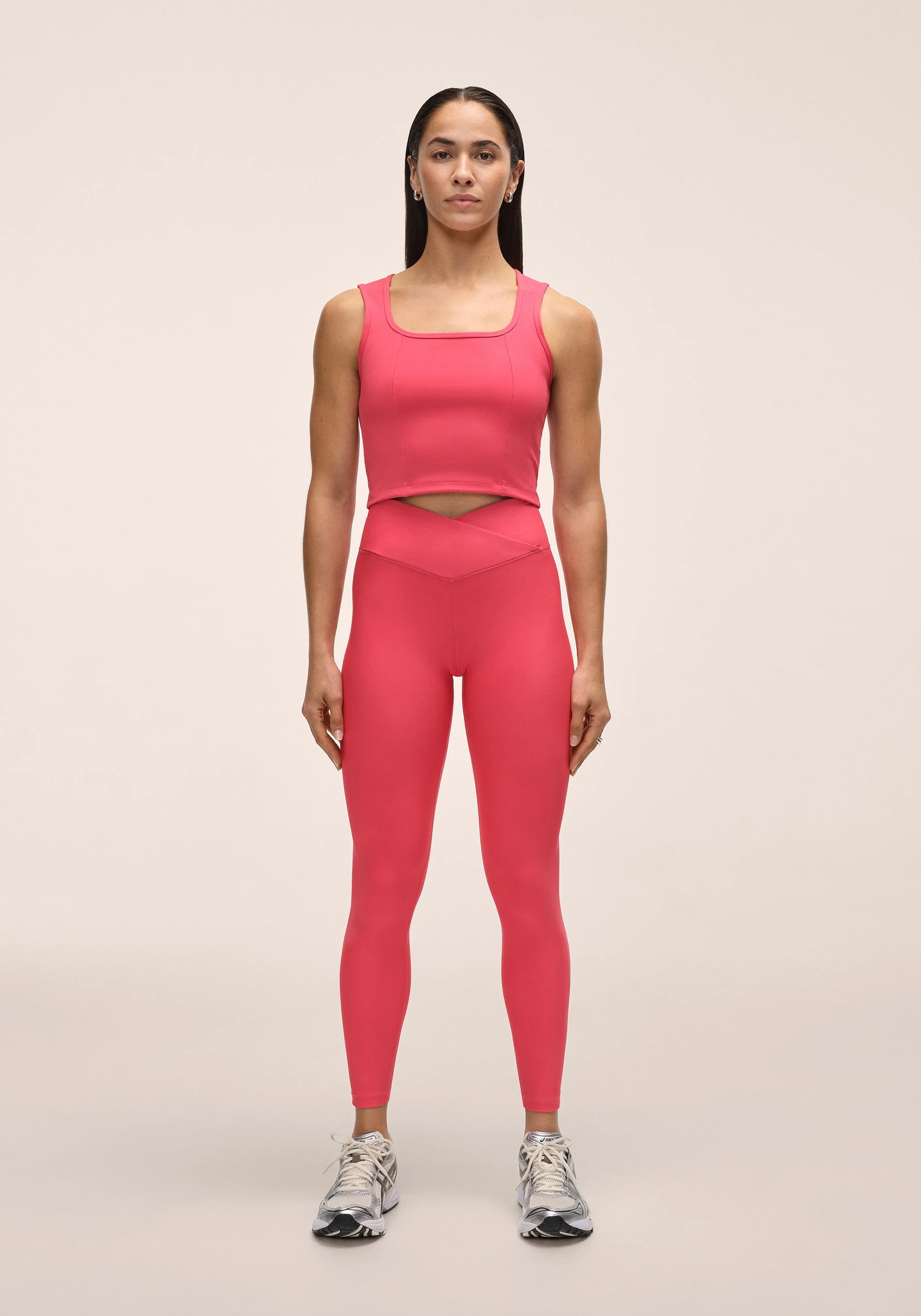 Overlap High Waist Tights - Ruby Blush