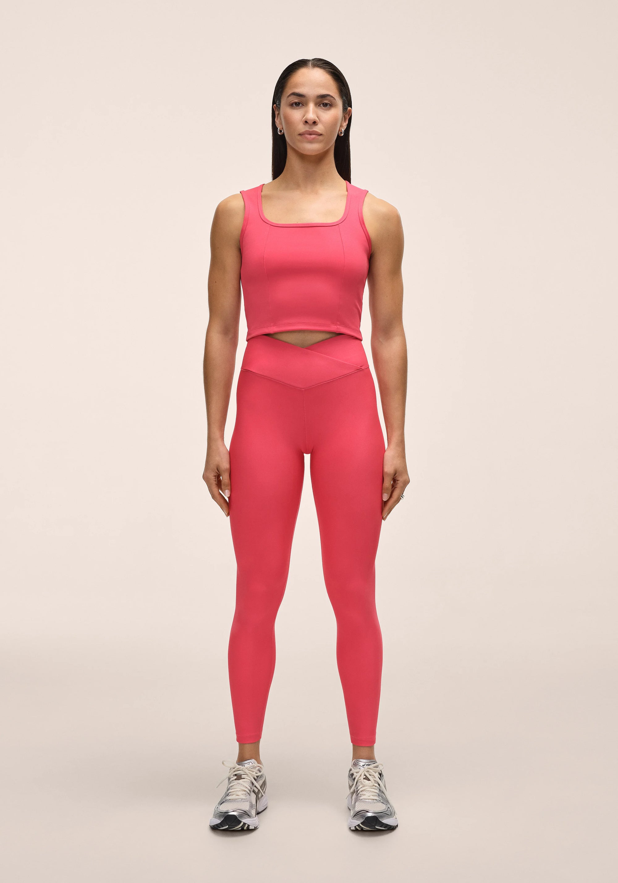 Overlap High Waist Tights - Ruby Blush