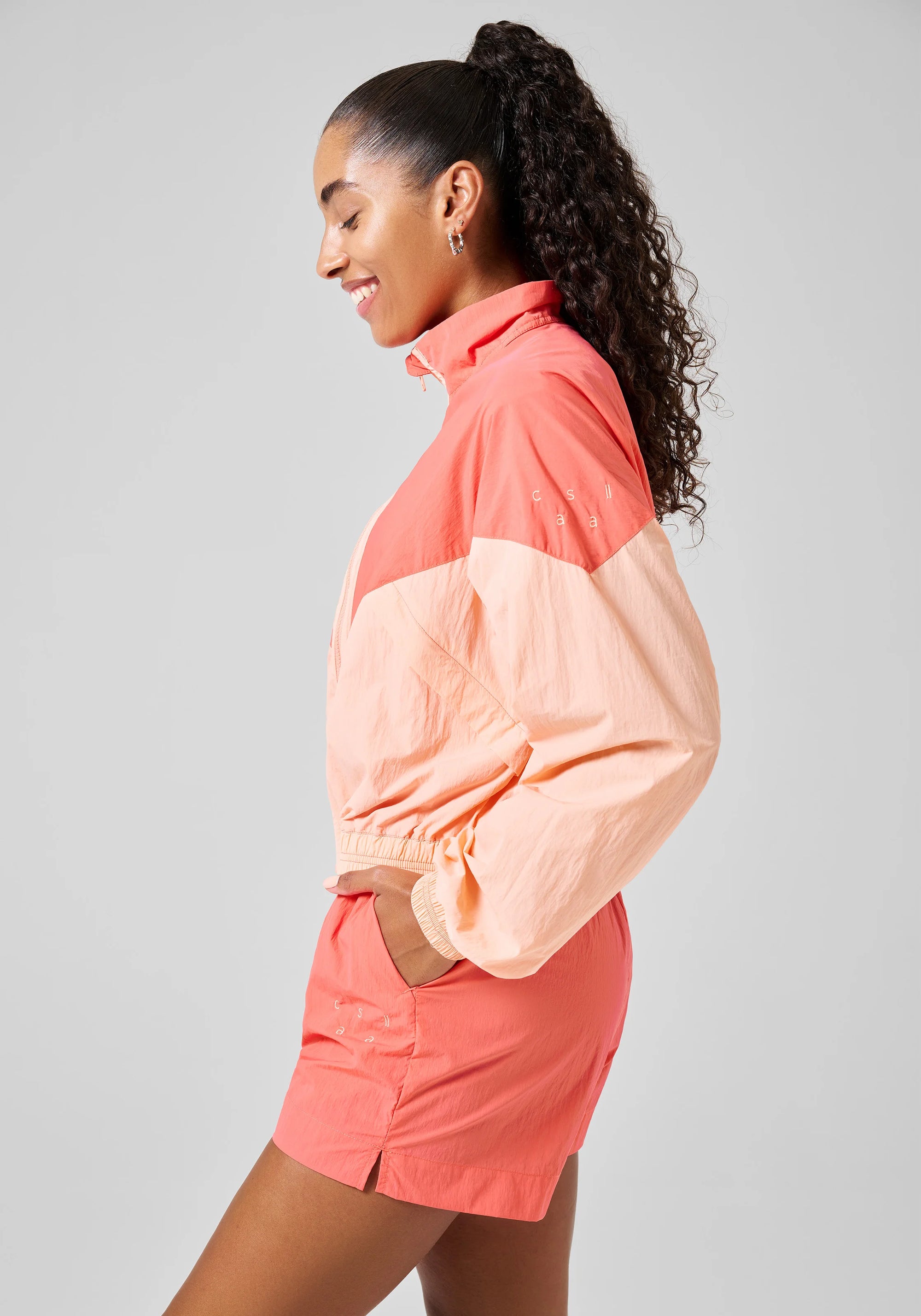 Color Block Track Jacket - Peach