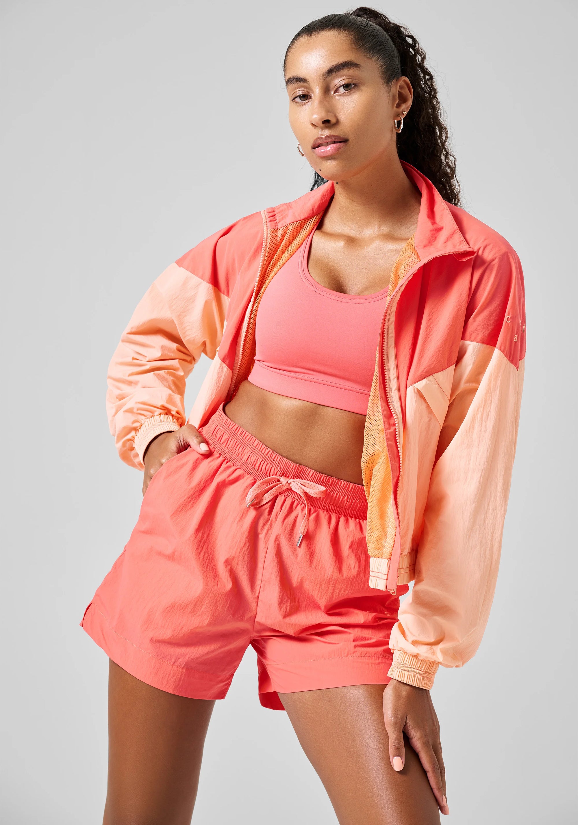 Color Block Track Jacket - Peach