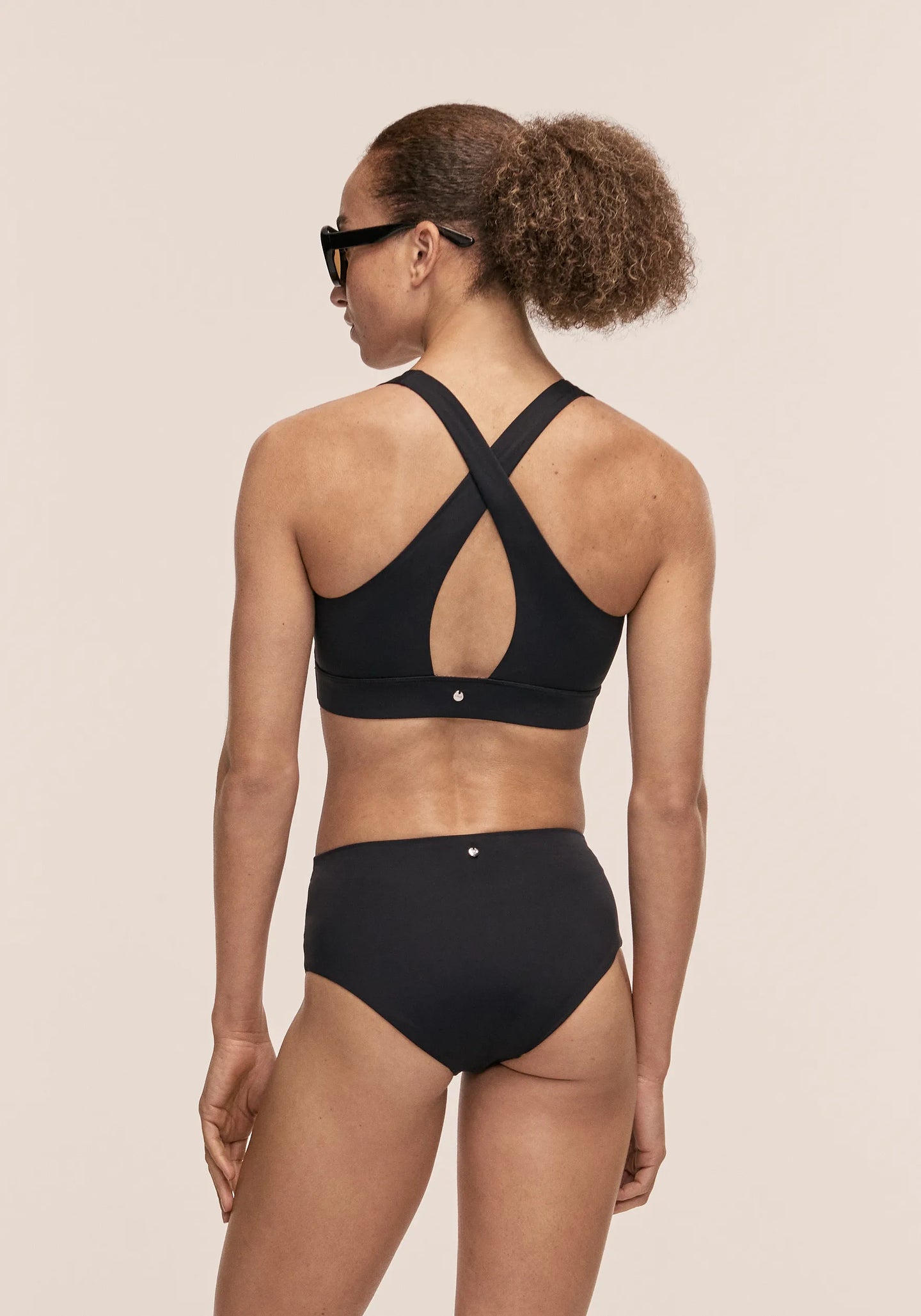 V-Neck Crossback Bikini Top - Black