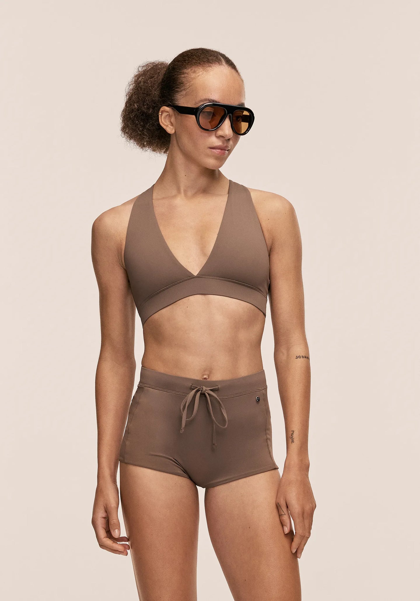 V-Neck Crossback Bikini Top - Warm Khaki