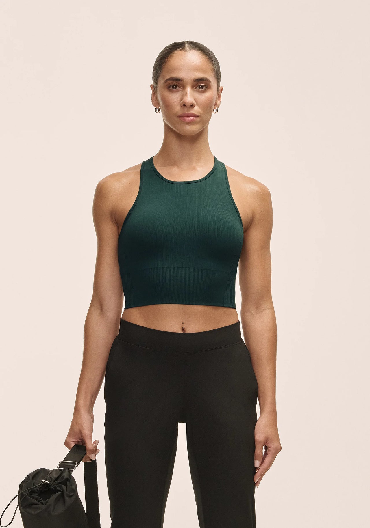 Multi Rib Seamless Padded Sports Top Dark Pine