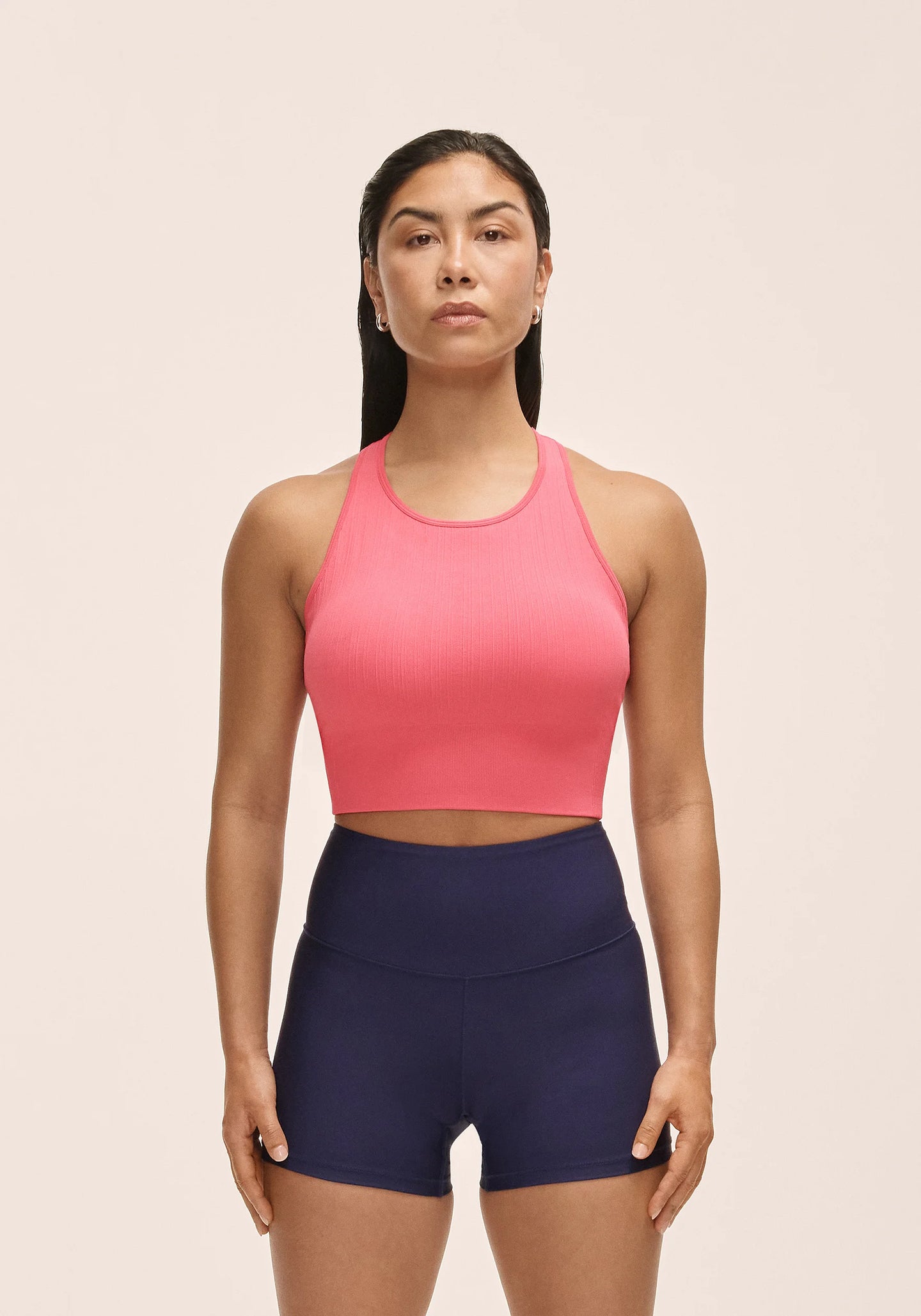 Multi Rib Seamless Padded Sports Top - Soft Berry
