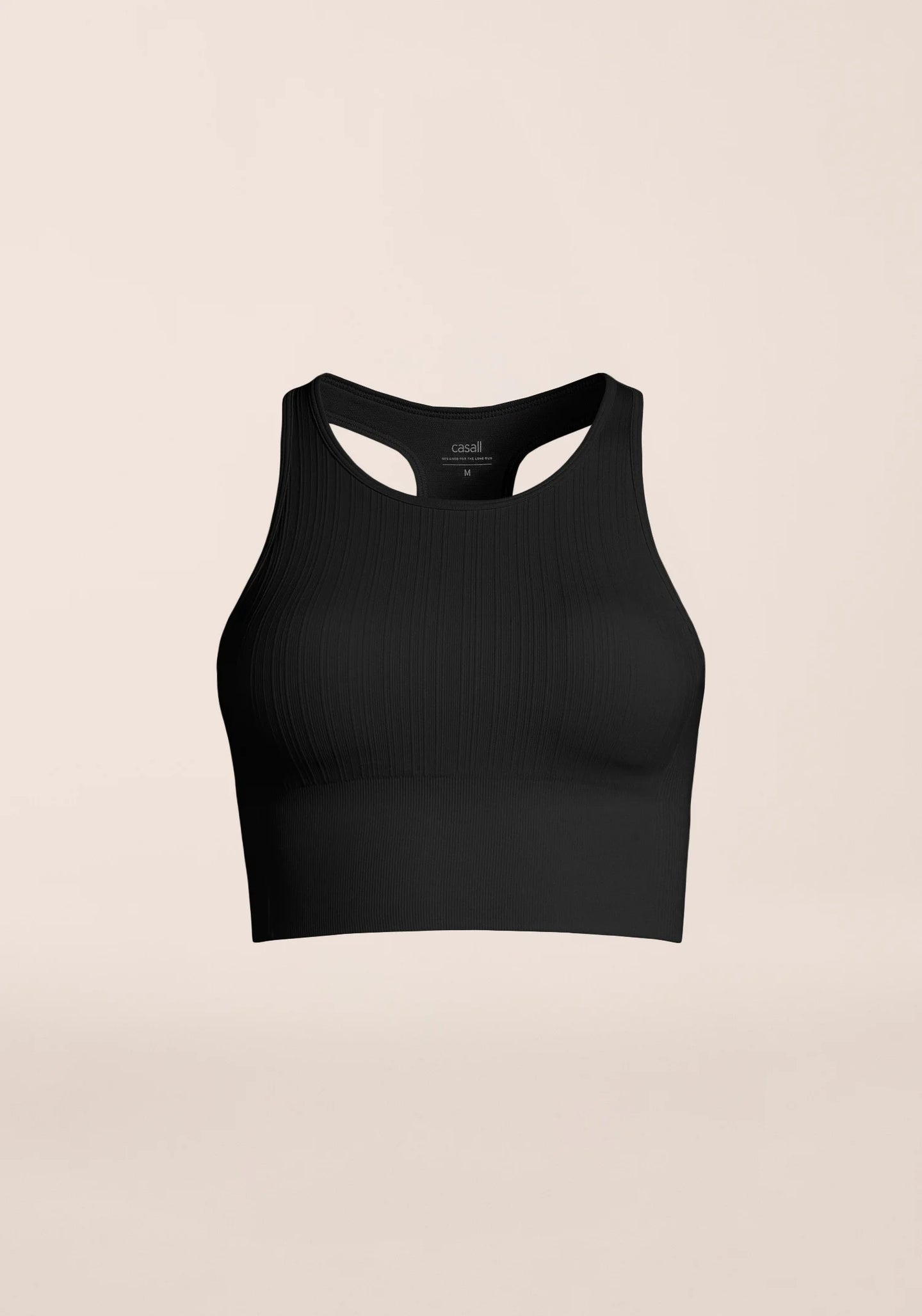 Multi Rib Seamless Padded Sports Top - Black