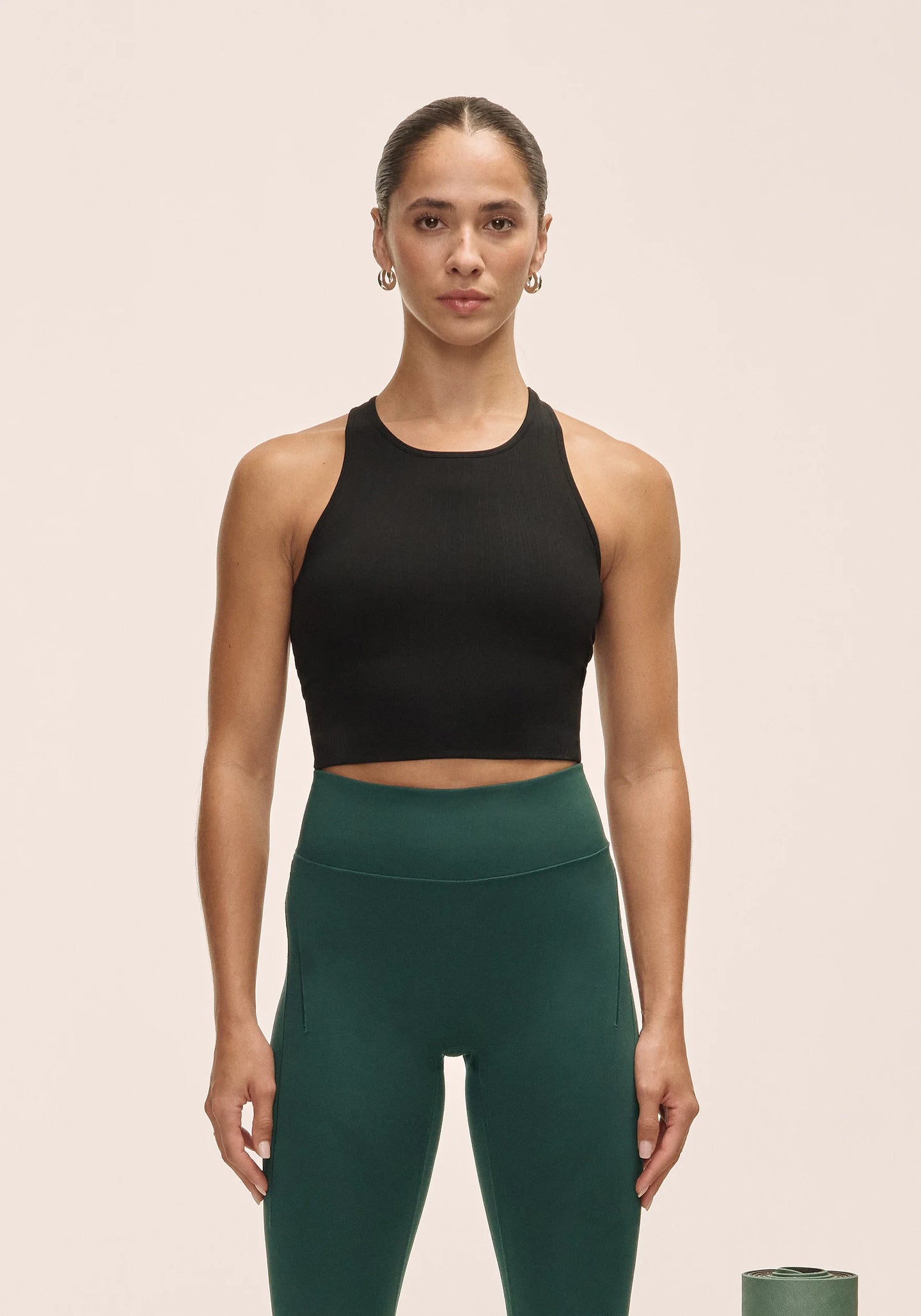 Multi Rib Seamless Padded Sports Top Black