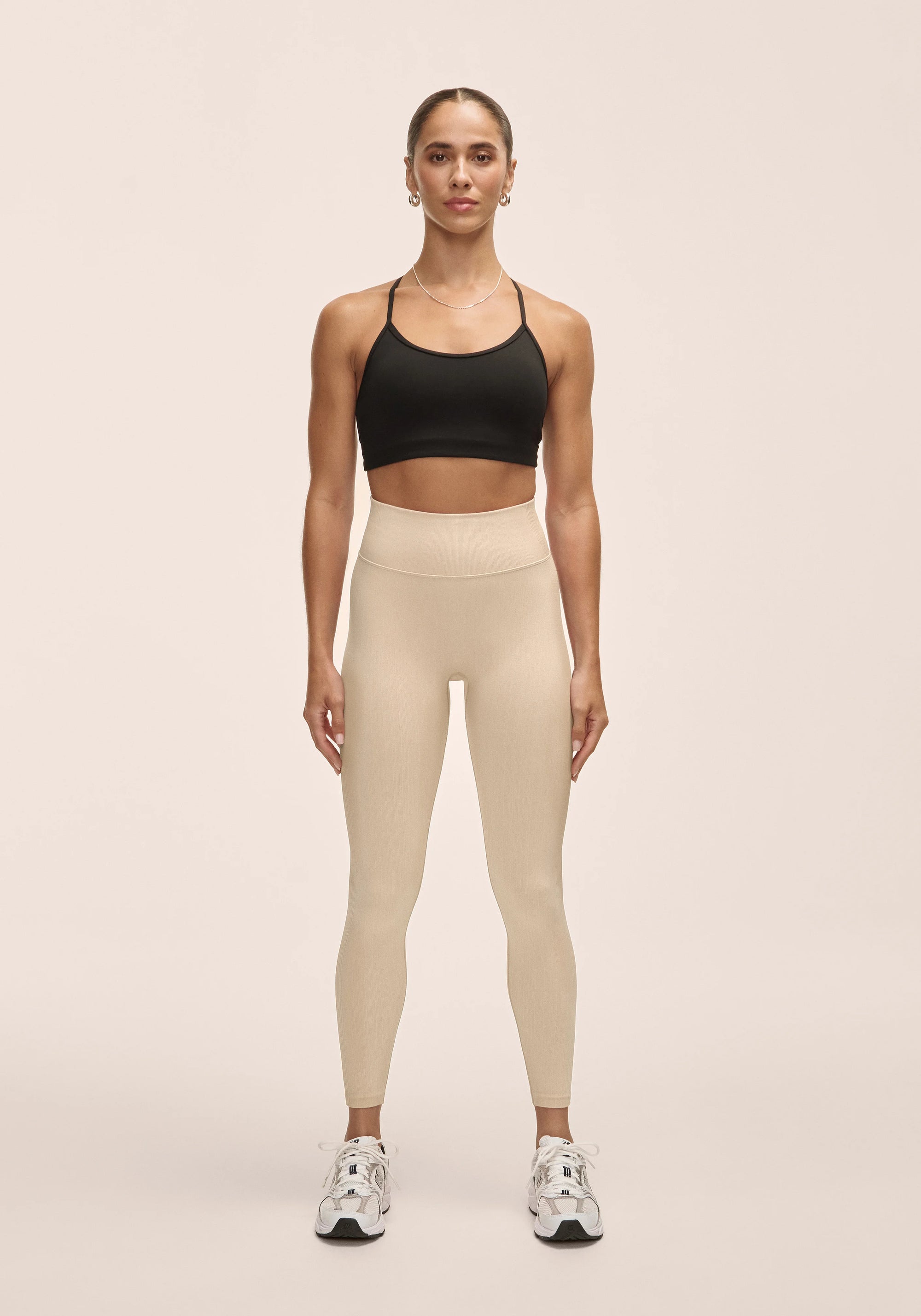 Multi Rib Seamless High Waist Tights Ecru