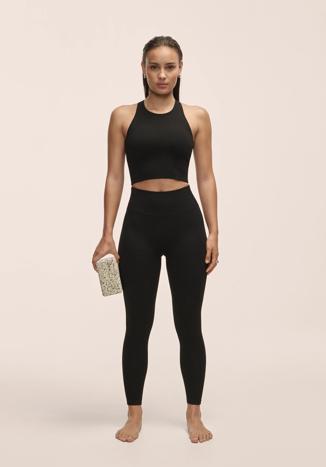 Multi Rib Seamless High Waist Tights Black