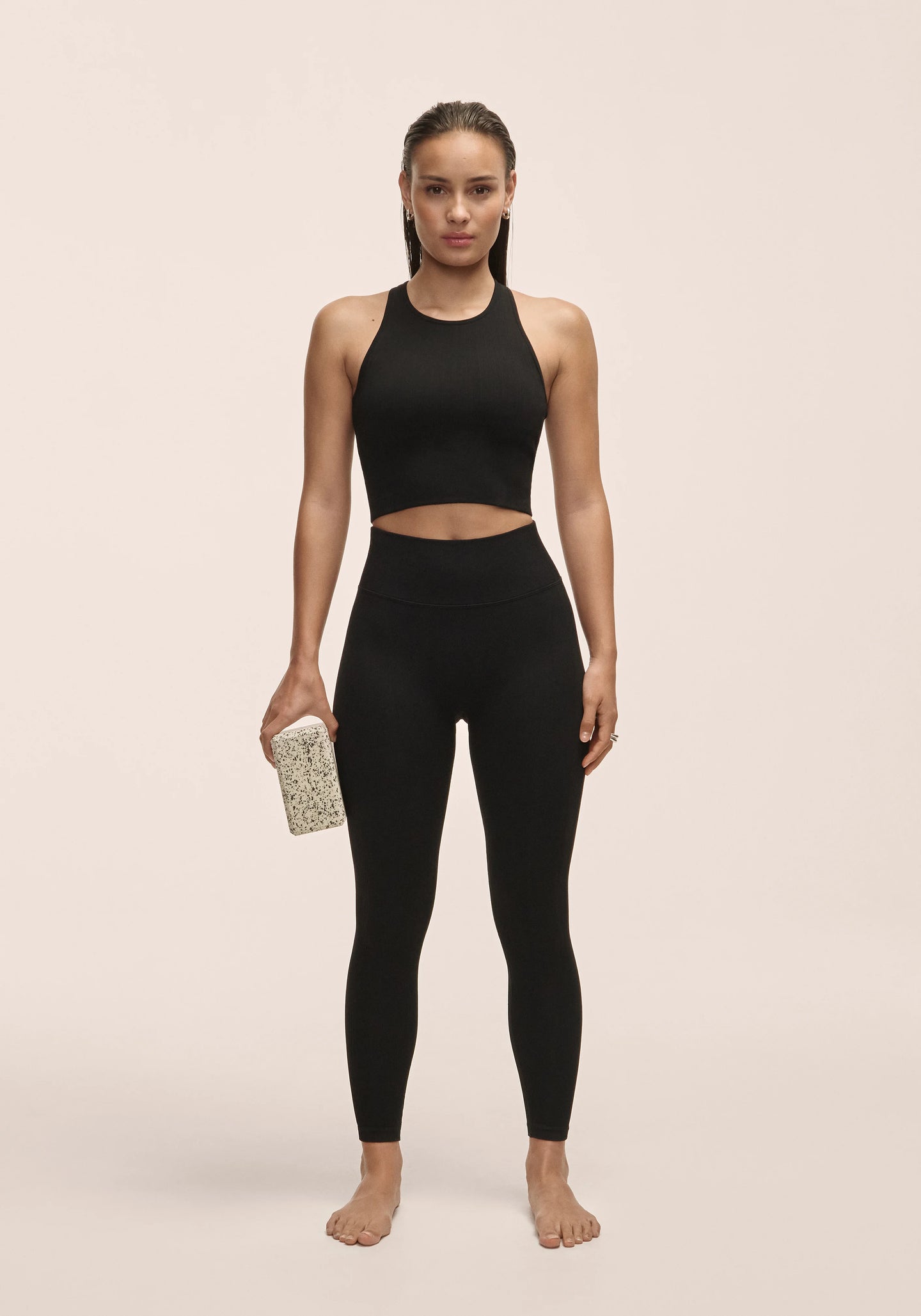 Multi Rib Seamless High Waist Tights Black