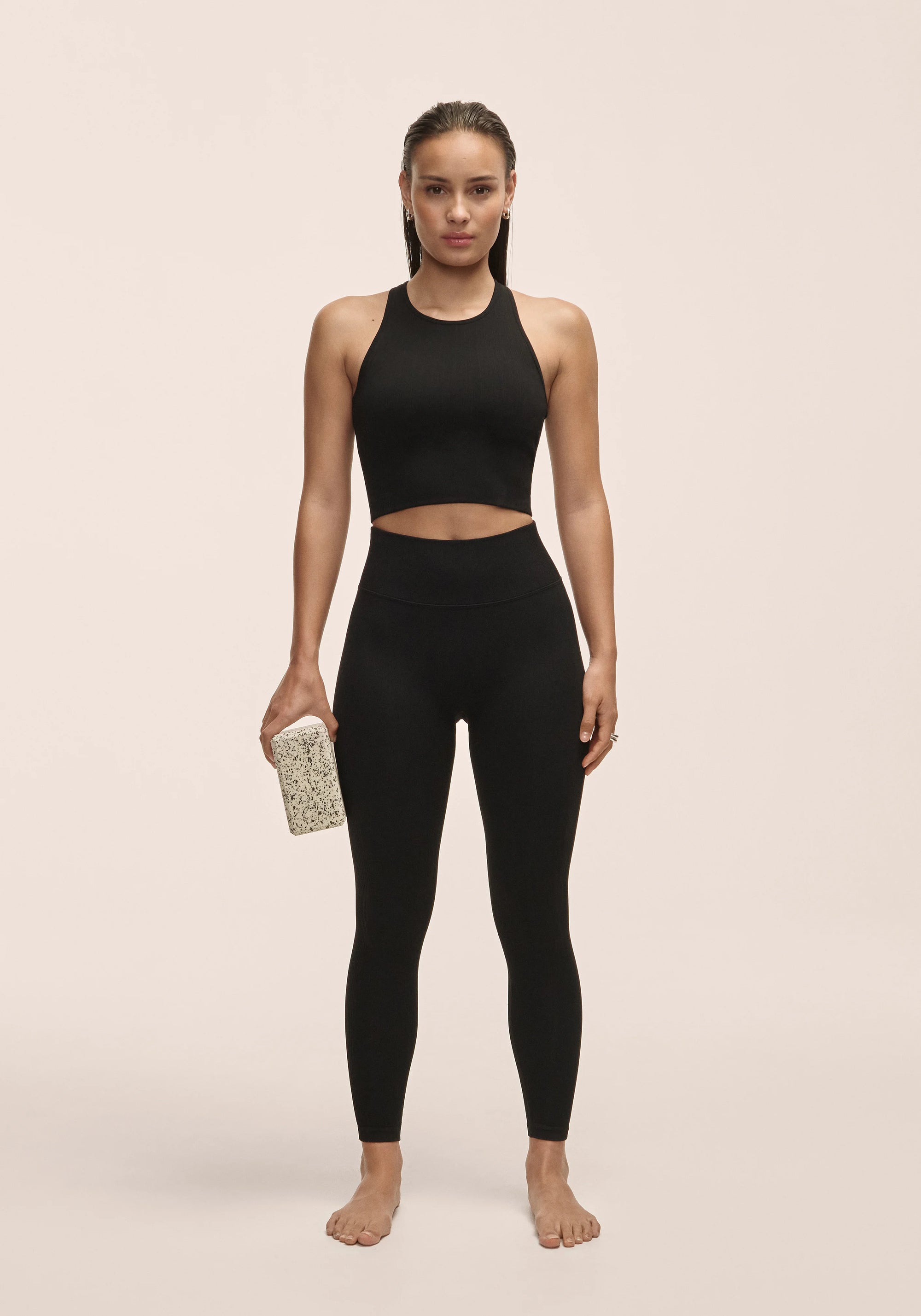 Multi Rib Seamless High Waist Tights Black