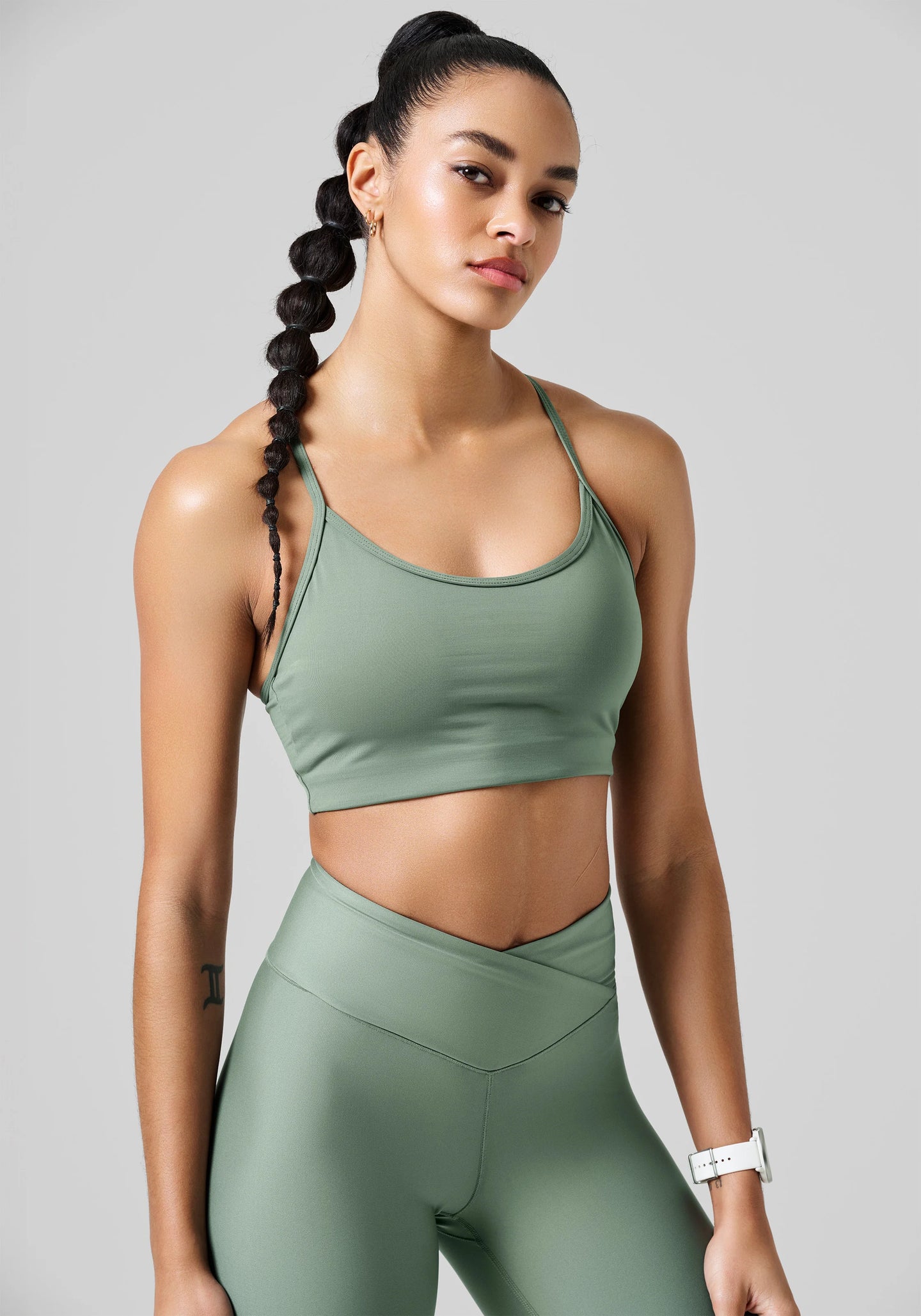 Sleek Strappy Sports Bra - Dusty Green
