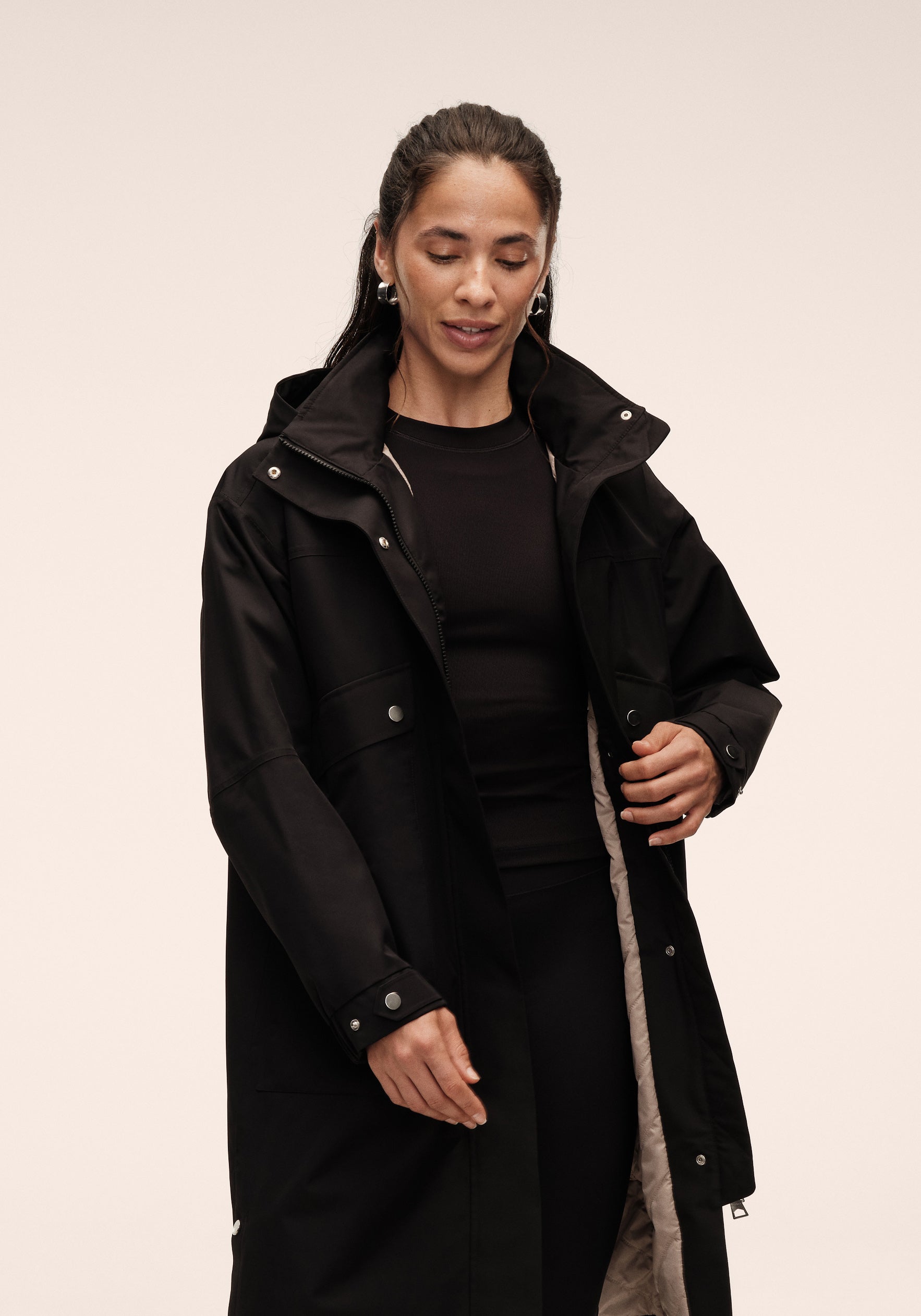 Light Padded Rain Parka - Black