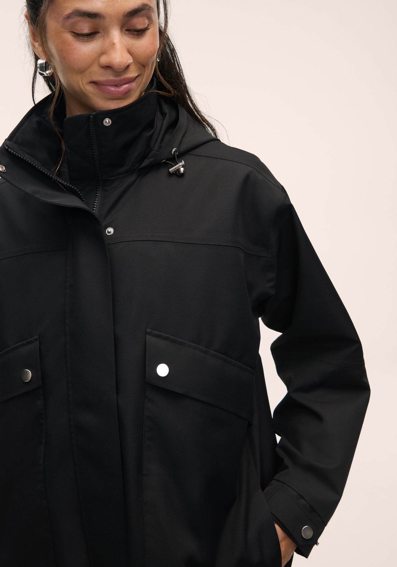 Light Padded Rain Parka - Black