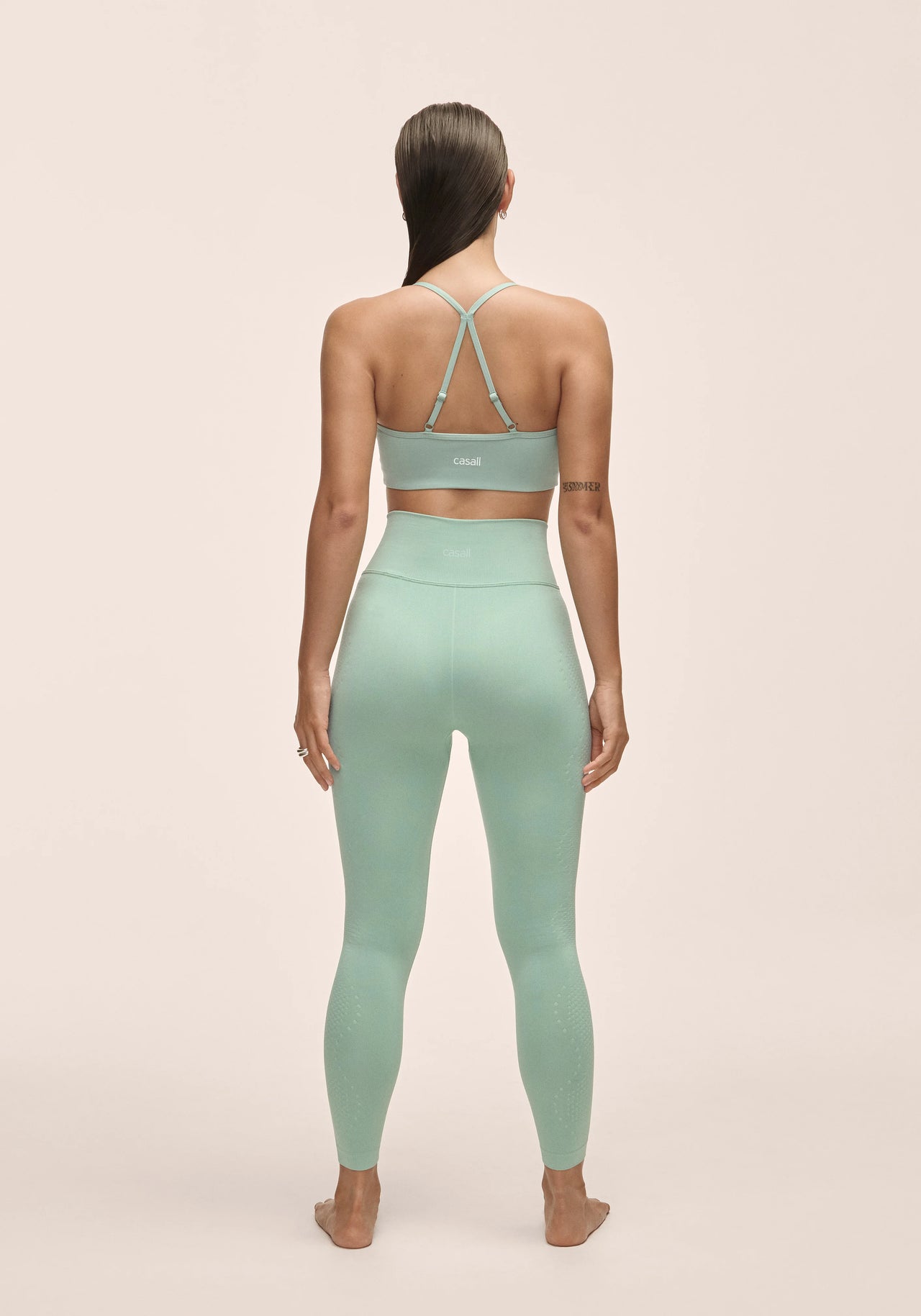 Scallop High Waist Seamless Tights - Statue Green