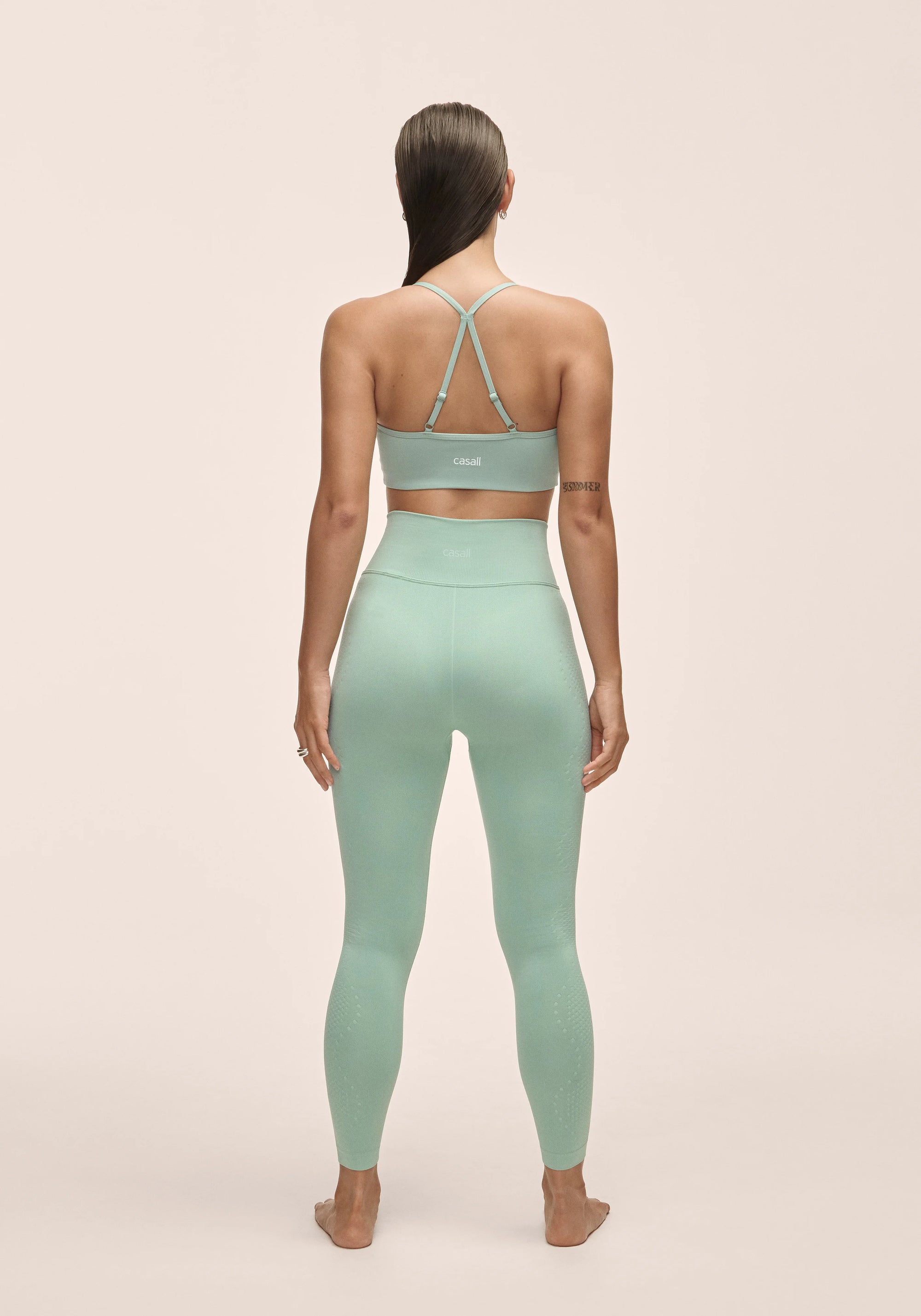 Scallop High Waist Seamless Tights - Statue Green