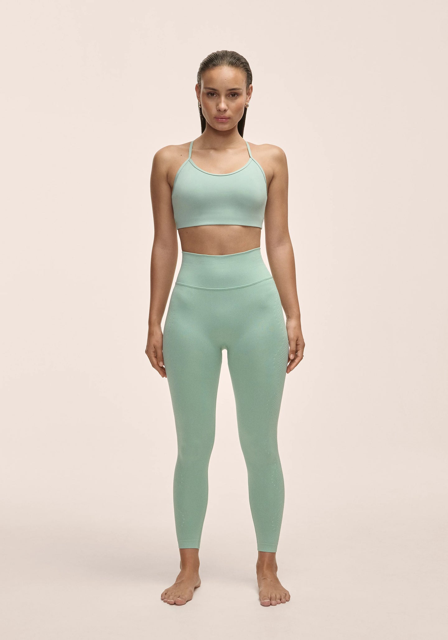 Scallop High Waist Seamless Tights Statue Green