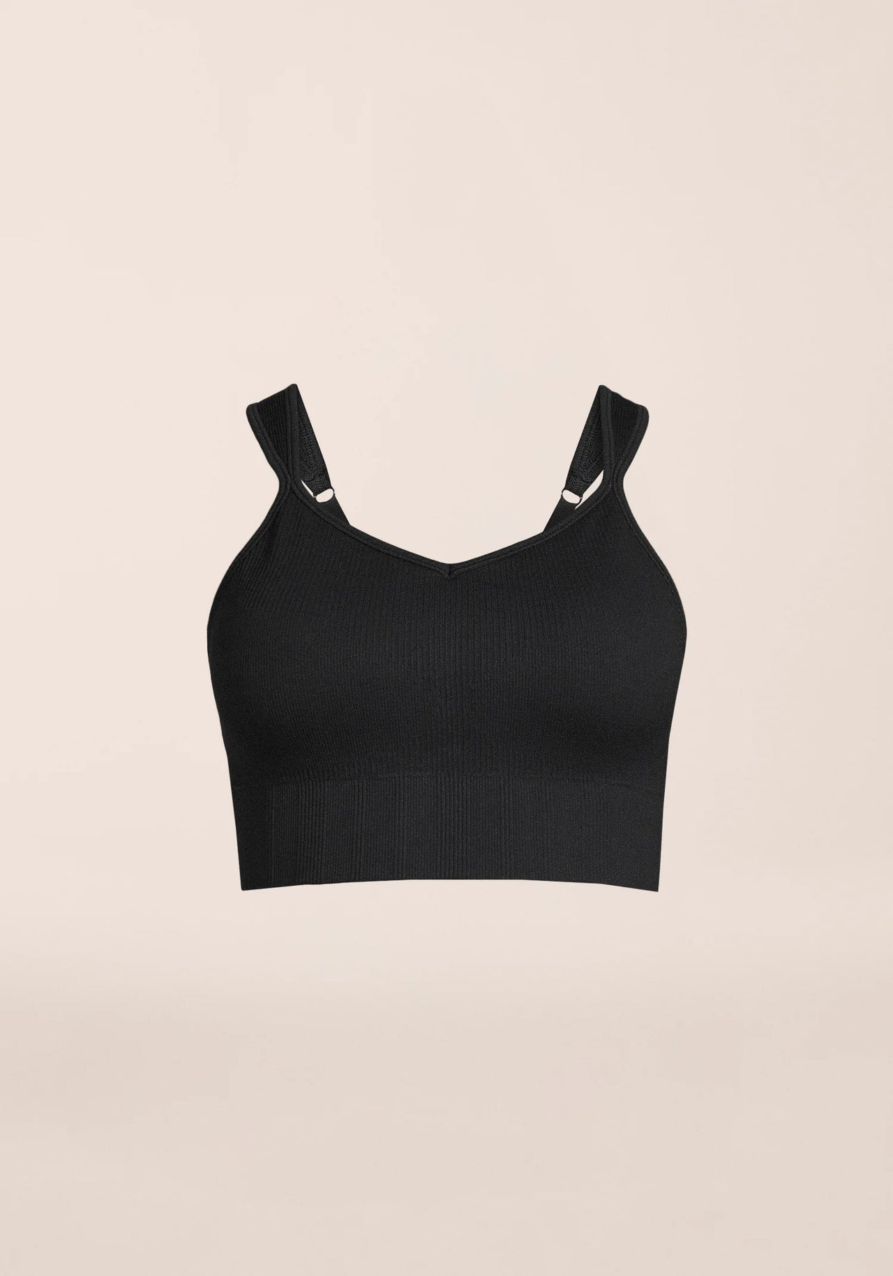 Seamless Rib Padded Sports Bra - Black