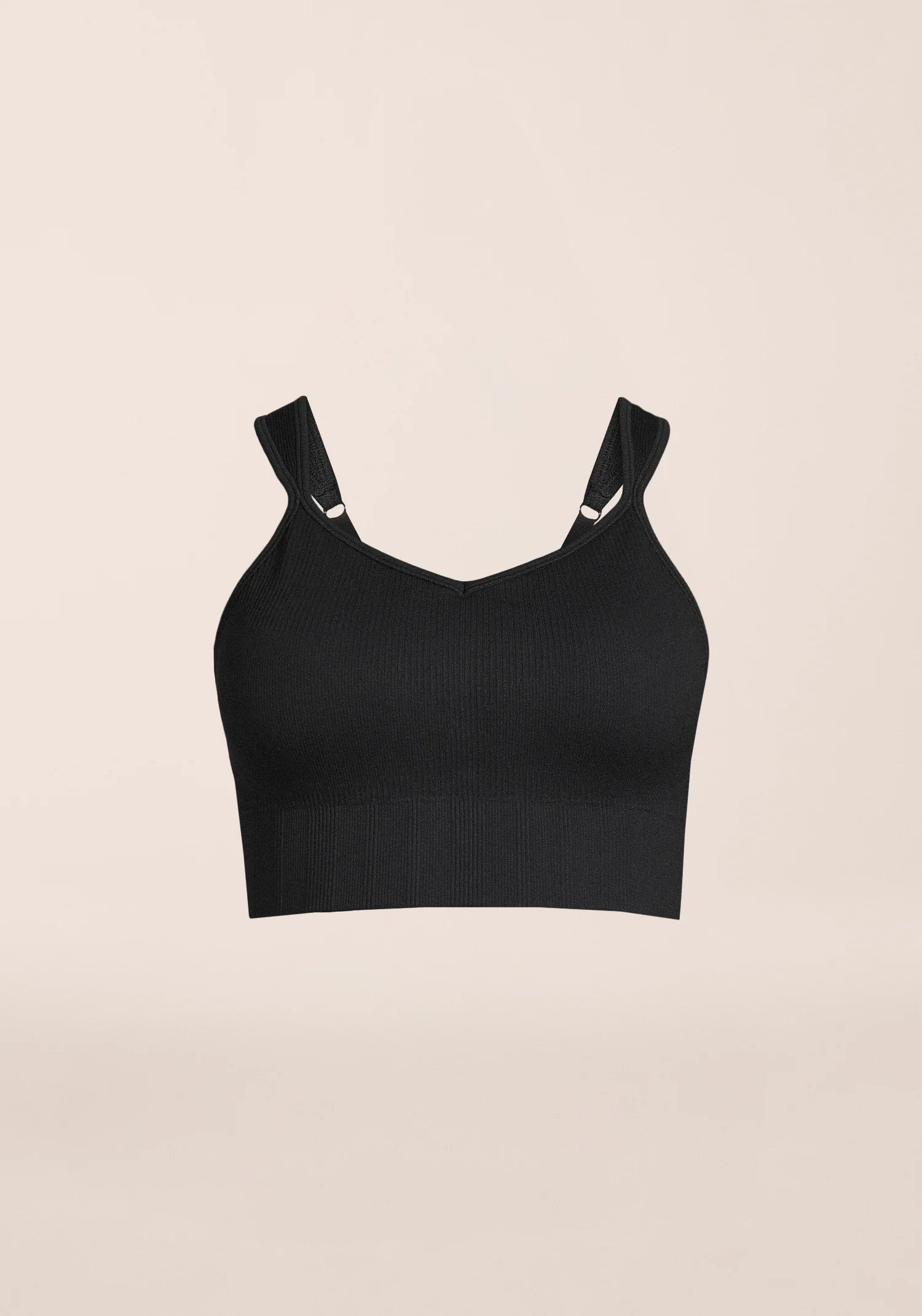 Seamless Rib Padded Sports Bra - Black