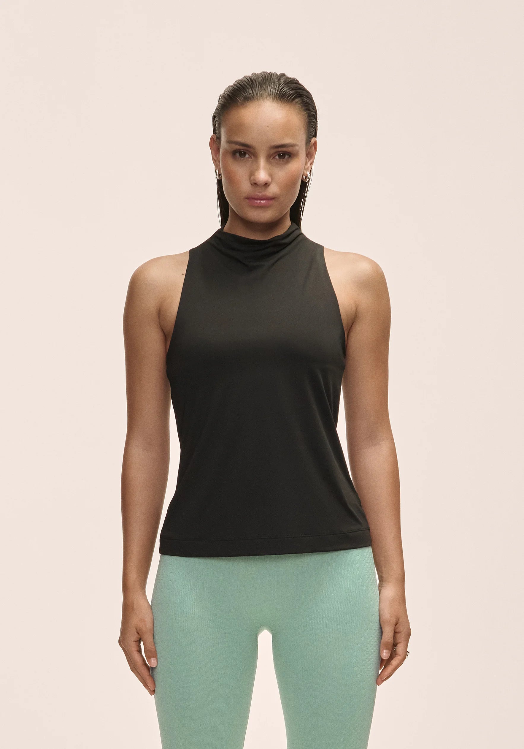 Drapy Funnel Neck Top Black
