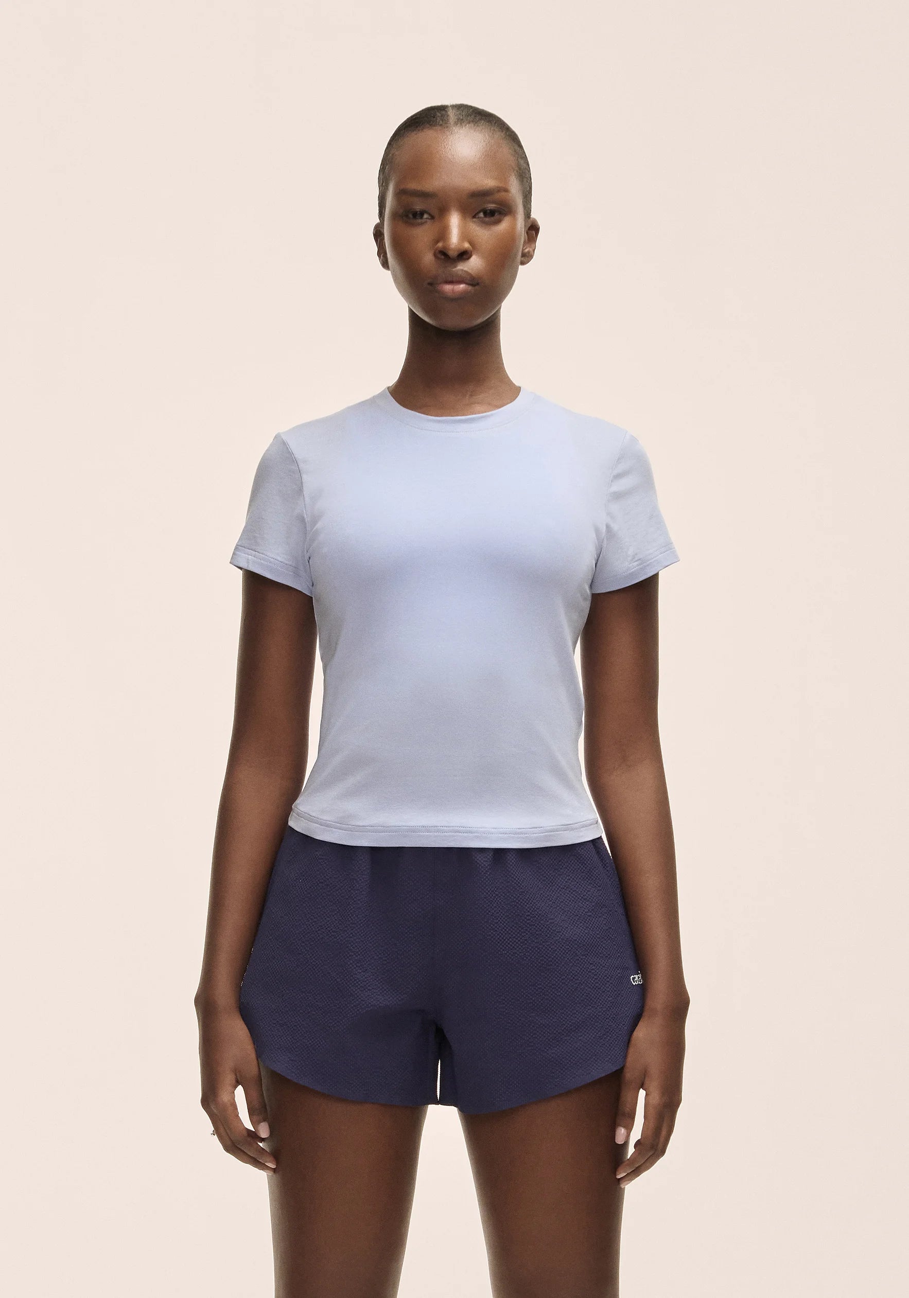 Cotton Blend Slim Tee - Blueberry Mist